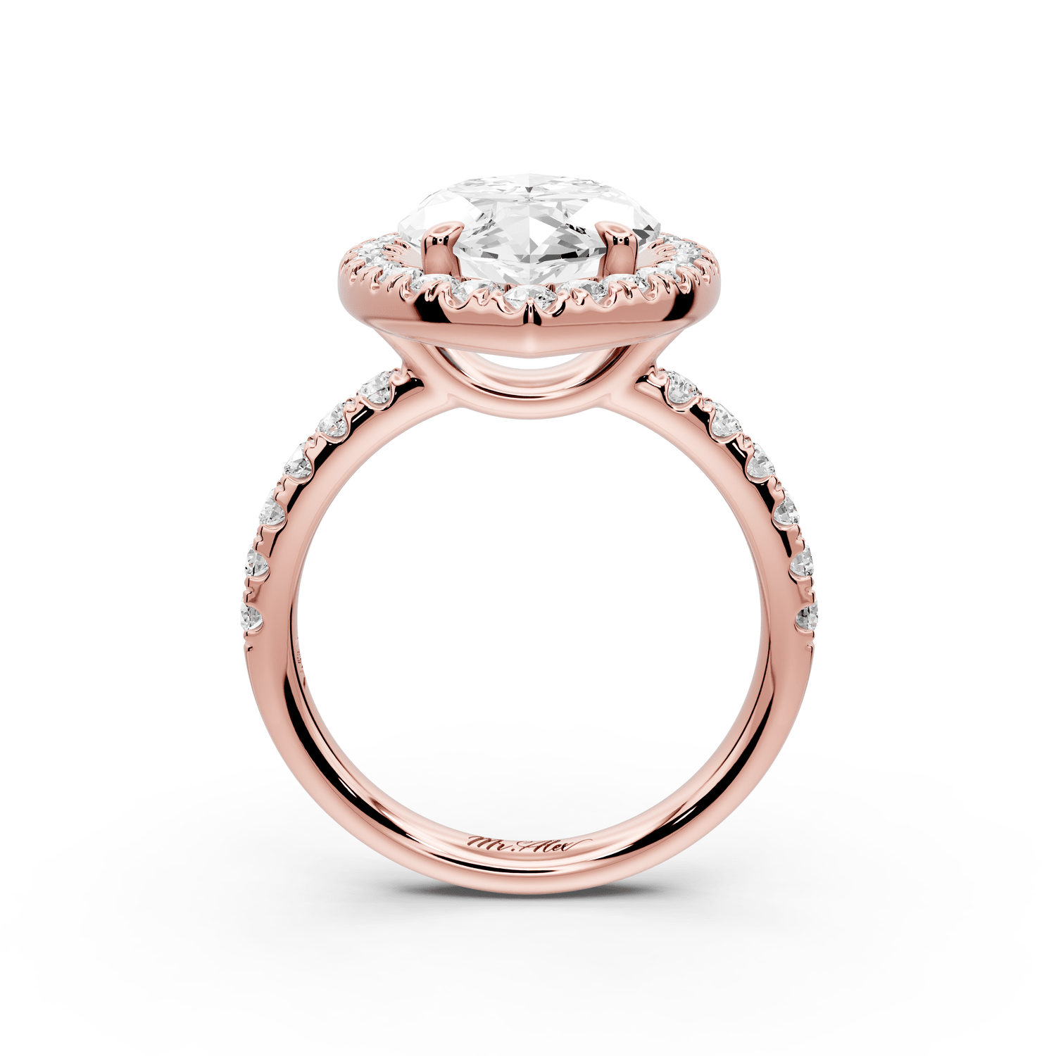 Eveline - 5ct 18k rose gold marquise Halo Half Band Pavé Engagement Ring - Mr. Alex Jewelry