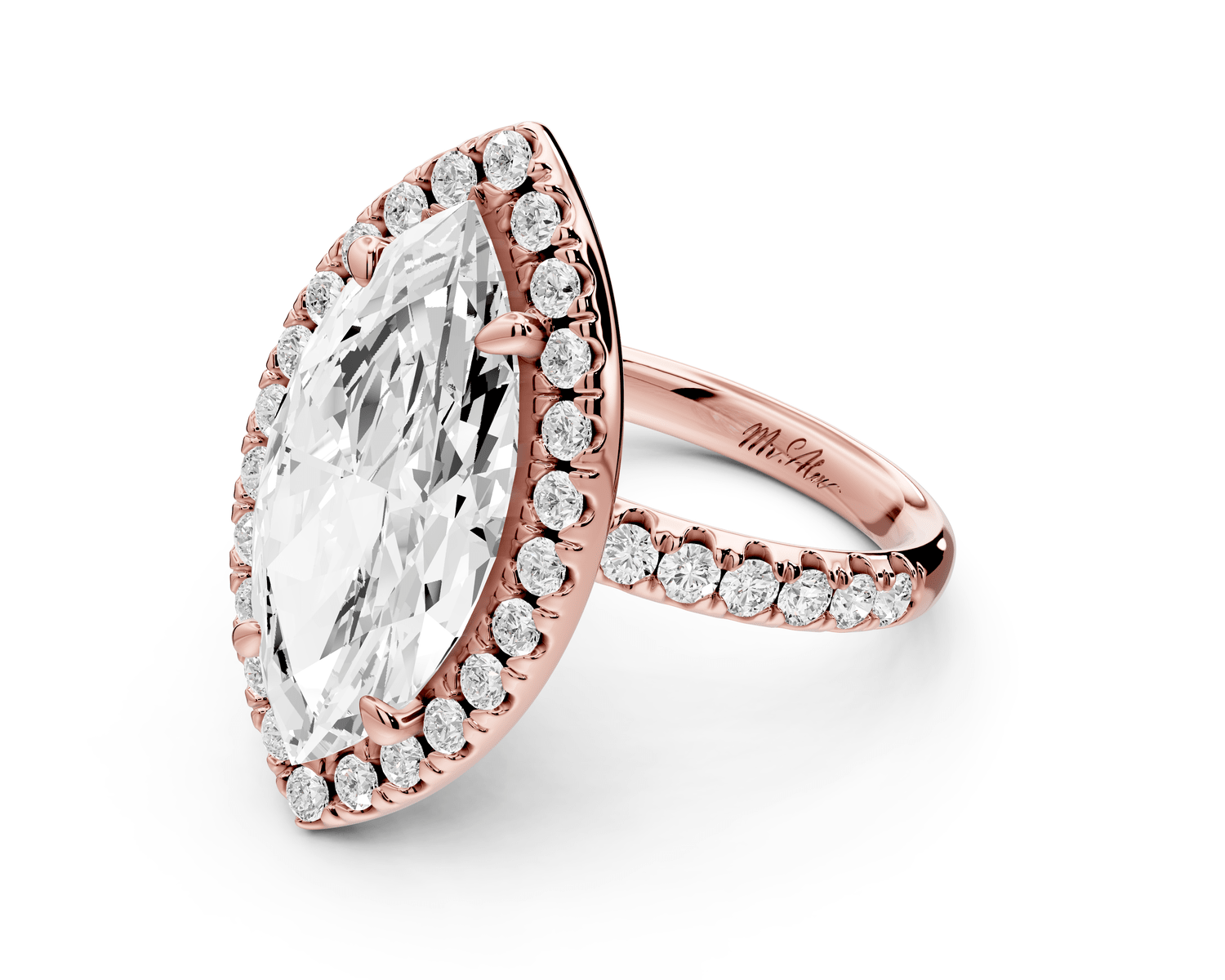 Eveline - 5ct 18k rose gold marquise Halo Half Band Pavé Engagement Ring - Mr. Alex Jewelry