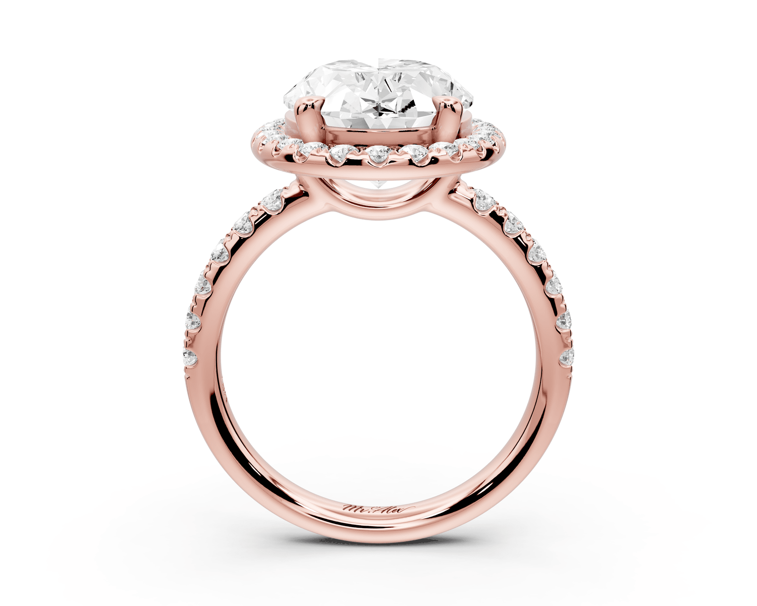 Eveline - 5ct 18k rose gold oval Halo Half Band Pavé Engagement Ring - Mr. Alex Jewelry
