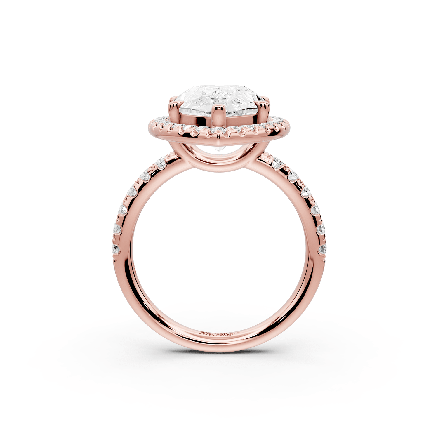 Eveline - 5ct 18k rose gold pear Halo Half Band Pavé Engagement Ring - Mr. Alex Jewelry