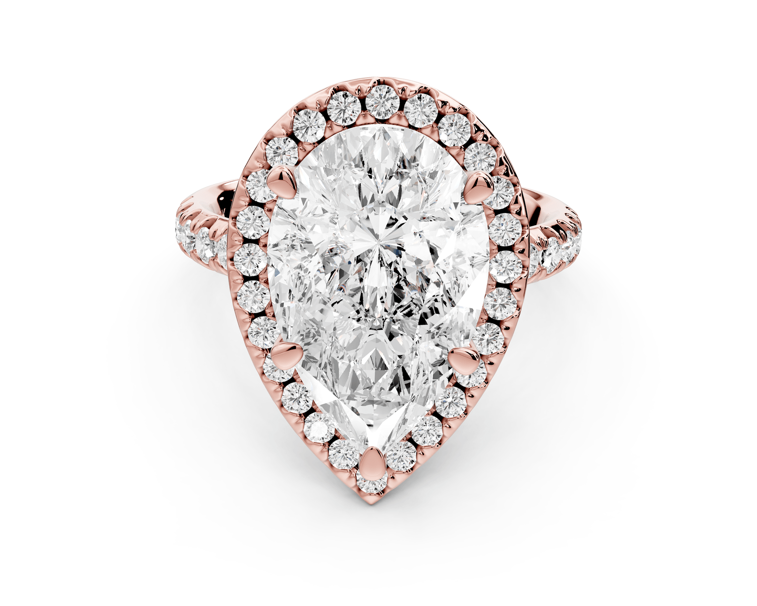 Eveline - 5ct 18k rose gold pear Halo Half Band Pavé Engagement Ring - Mr. Alex Jewelry