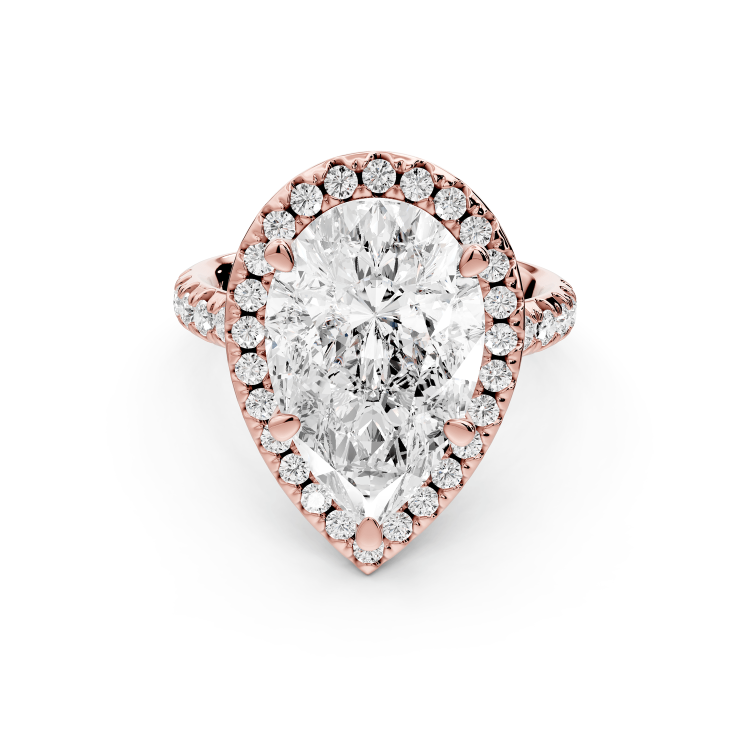 Eveline - 5ct 18k rose gold pear Halo Half Band Pavé Engagement Ring - Mr. Alex Jewelry