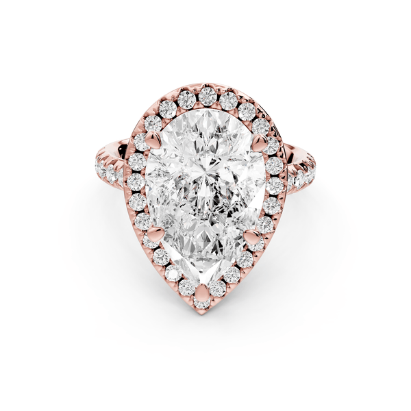 Eveline - 5ct 18k rose gold pear Halo Half Band Pavé Engagement Ring - Mr. Alex Jewelry