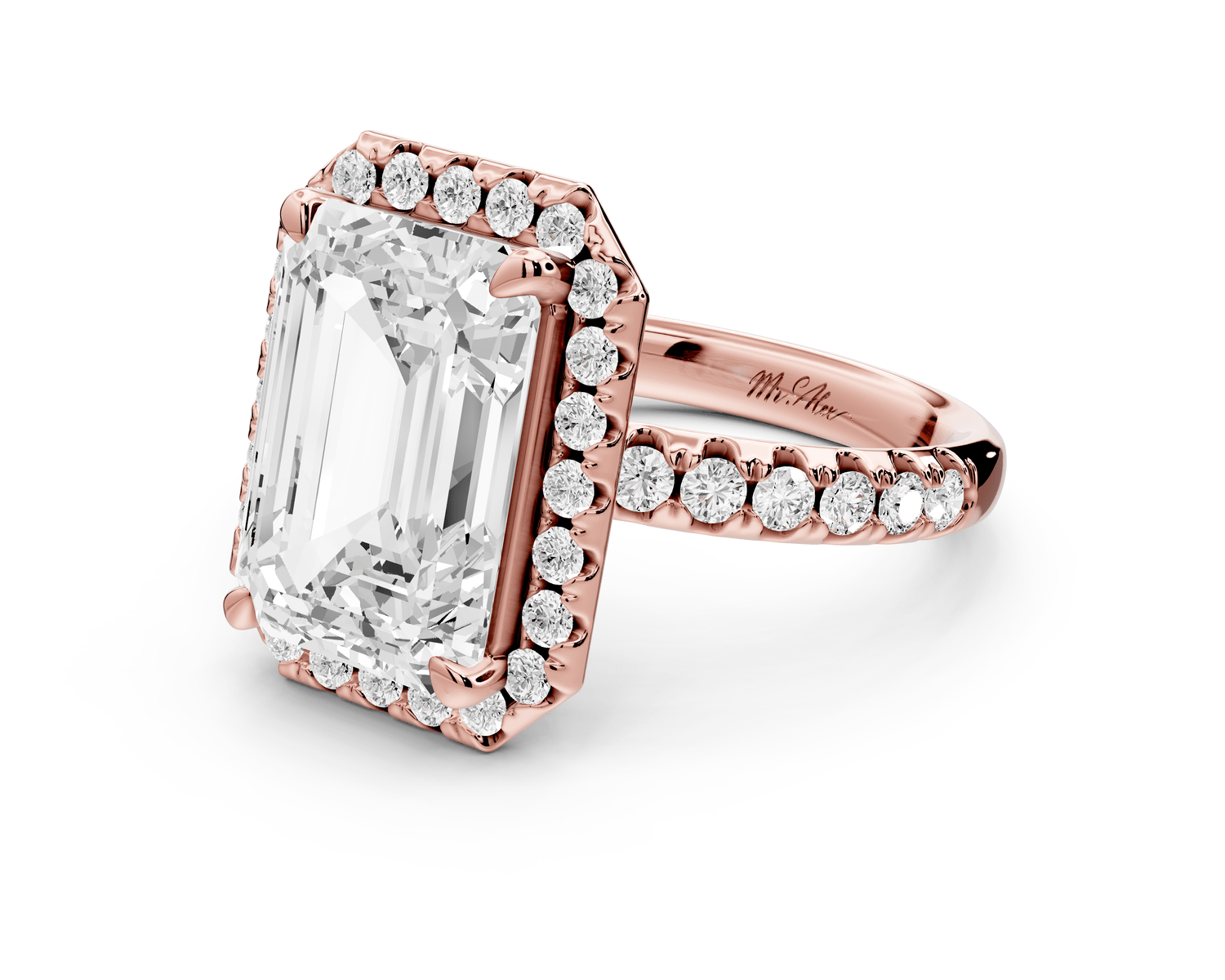 Eveline - 5ct 18k rose gold radiant Halo Half Band Pavé Engagement Ring - Mr. Alex Jewelry