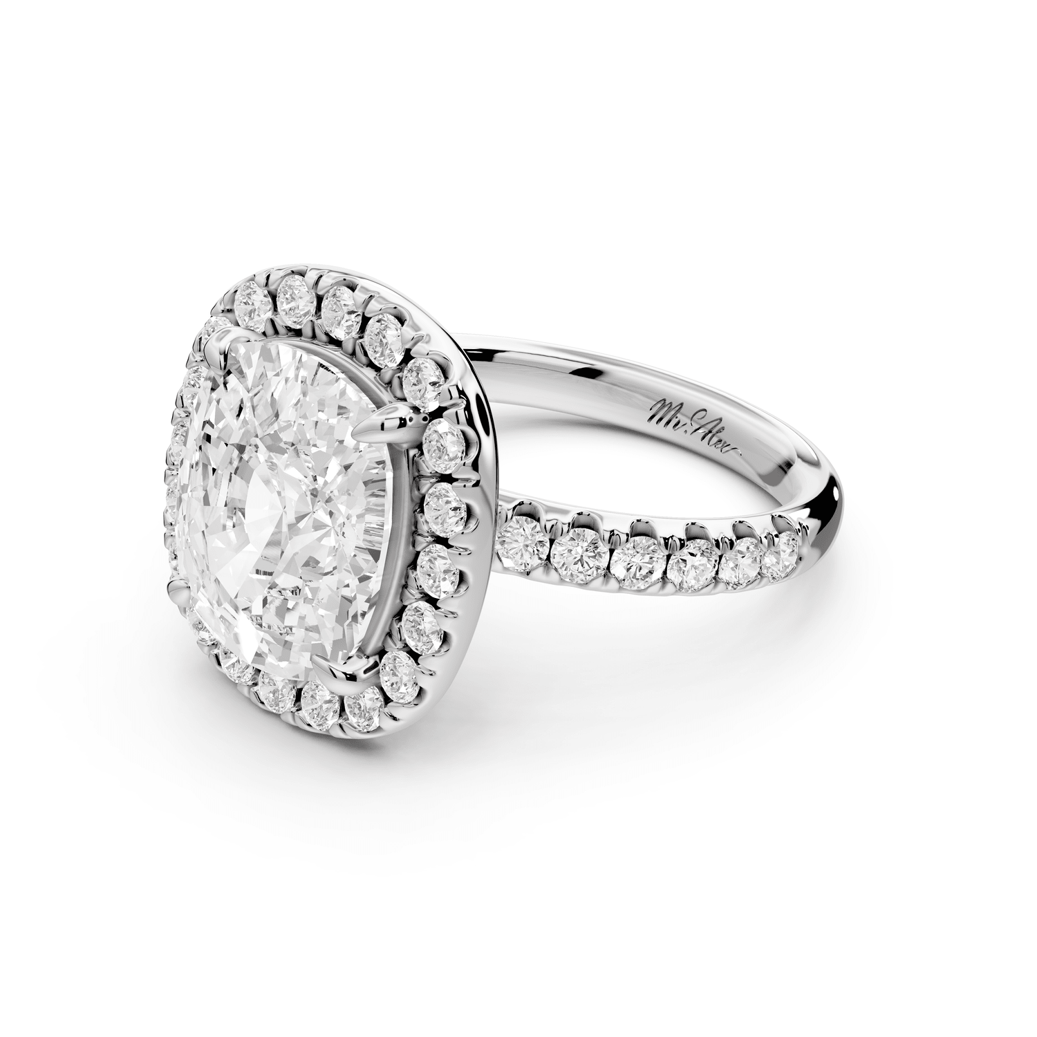 Eveline - 5ct 18k white gold cushion Halo Half Band Pavé Engagement Ring - Mr. Alex Jewelry