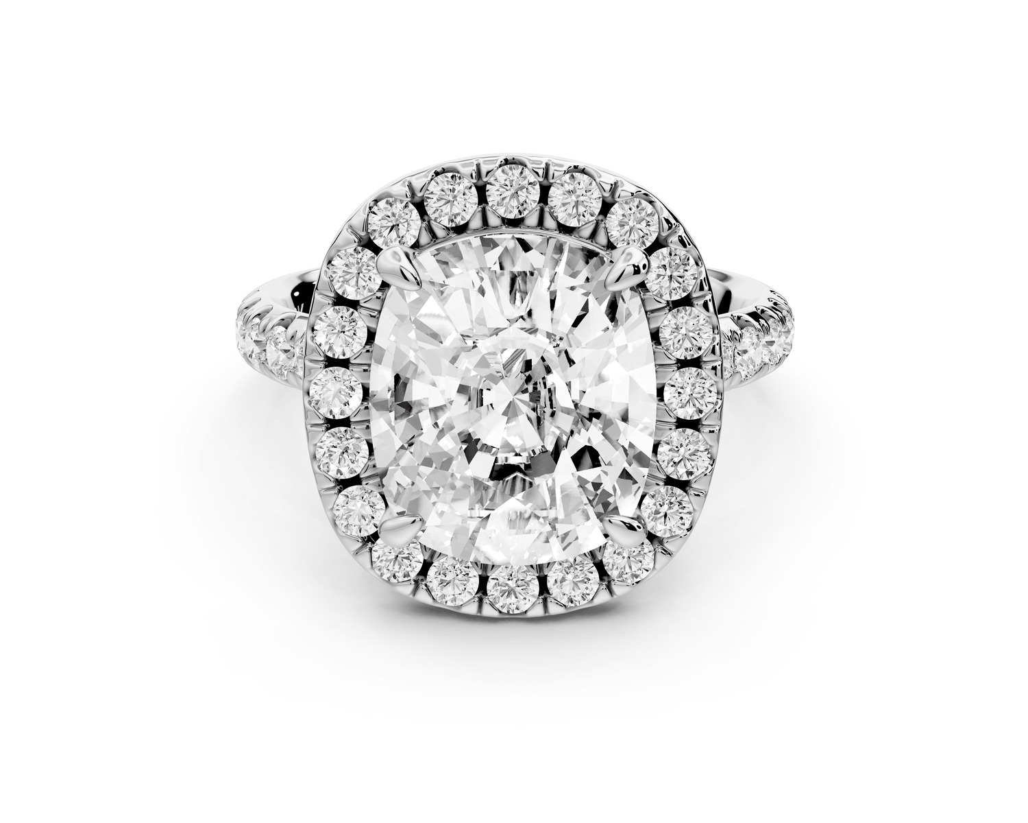 Eveline - 5ct 18k white gold cushion Halo Half Band Pavé Engagement Ring - Mr. Alex Jewelry