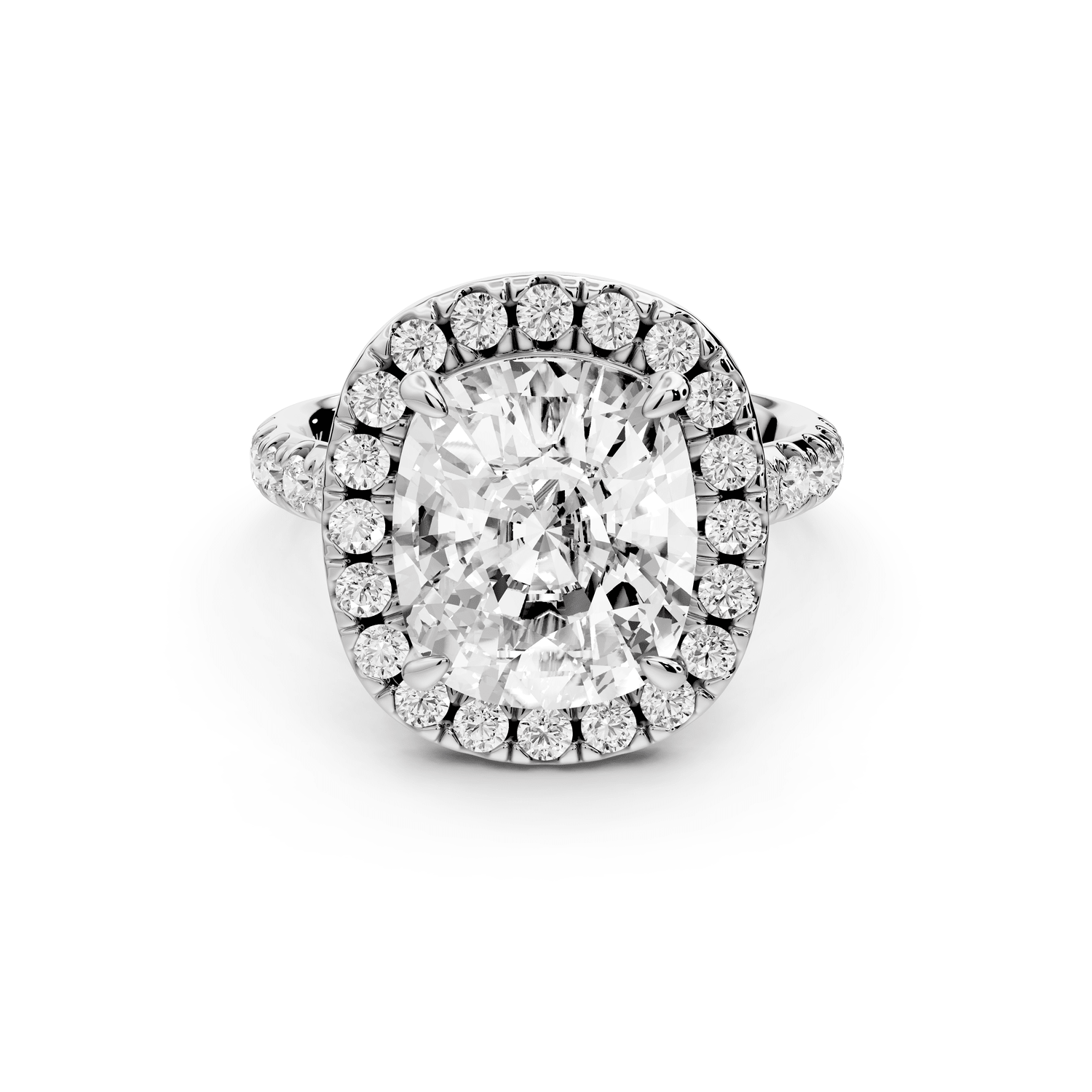 Eveline - 5ct 18k white gold cushion Halo Half Band Pavé Engagement Ring - Mr. Alex Jewelry