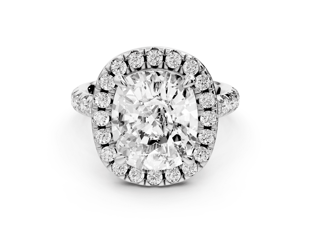 Eveline - 5ct 18k white gold ecushion Halo Half Band Pavé Engagement Ring - Mr. Alex Jewelry
