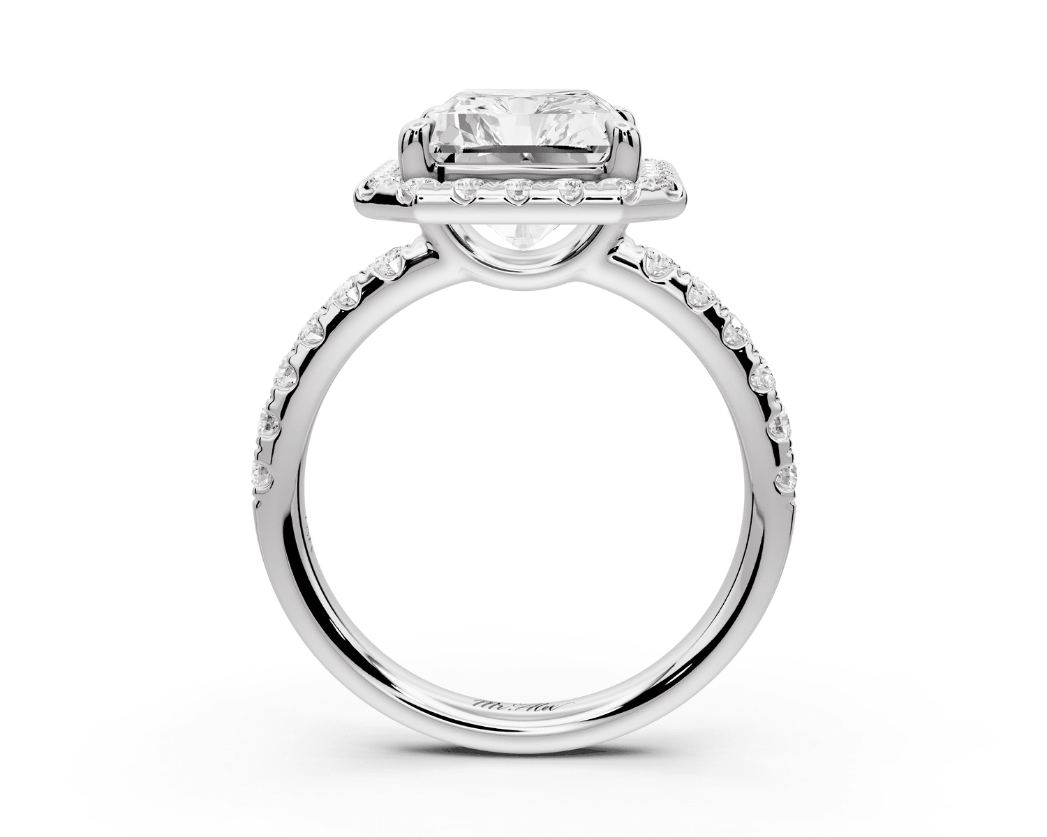 Eveline - 5ct 18k white gold emerald Halo Half Band Pavé Engagement Ring - Mr. Alex Jewelry