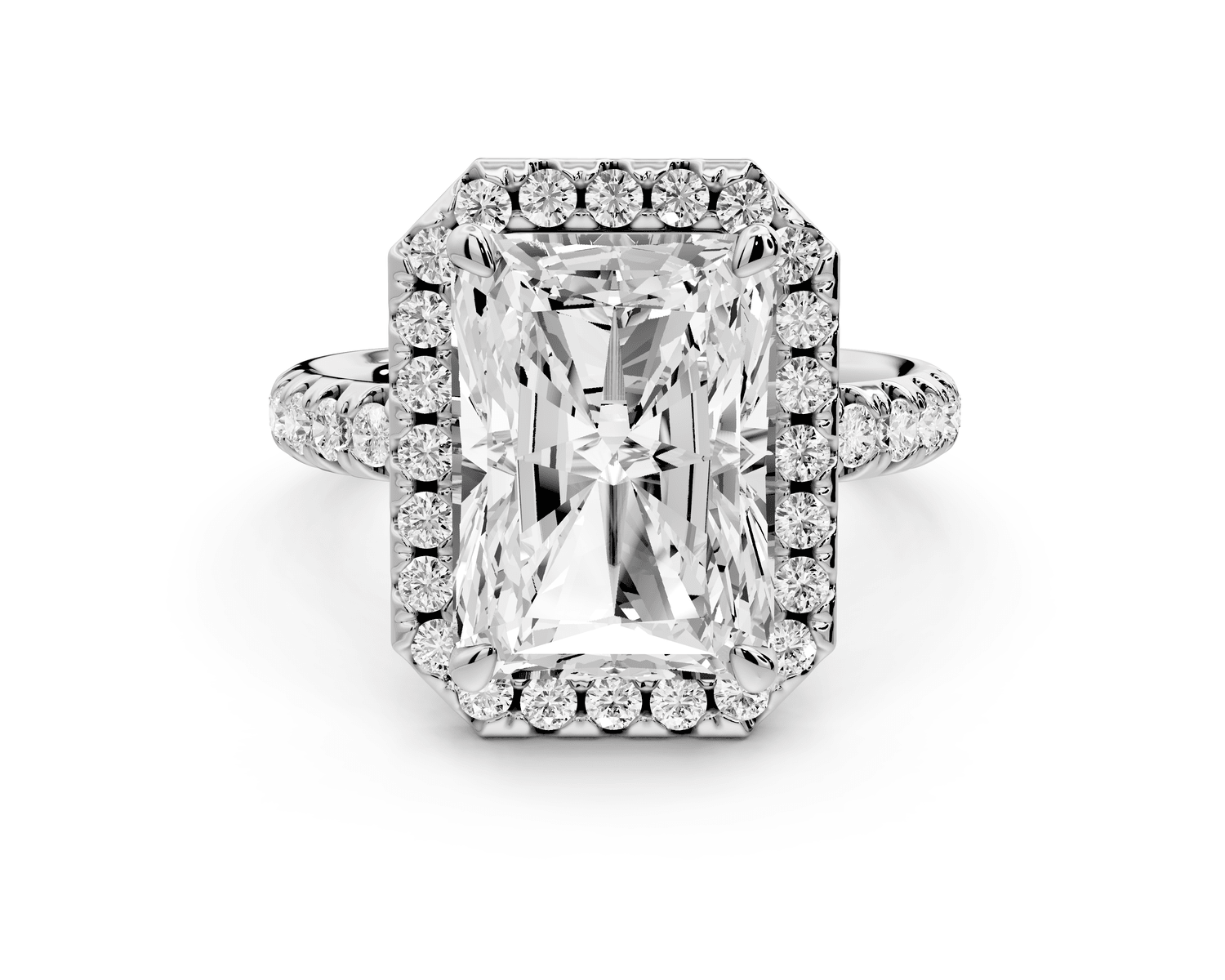 Eveline - 5ct 18k white gold emerald Halo Half Band Pavé Engagement Ring - Mr. Alex Jewelry