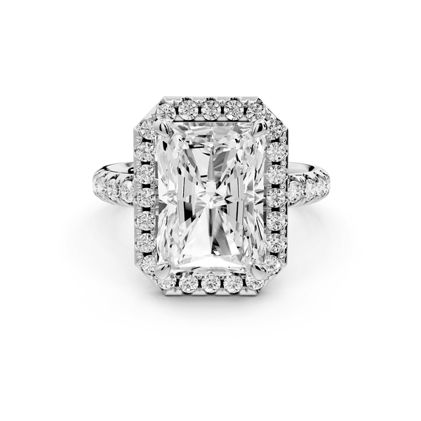 Eveline - 5ct 18k white gold emerald Halo Half Band Pavé Engagement Ring - Mr. Alex Jewelry