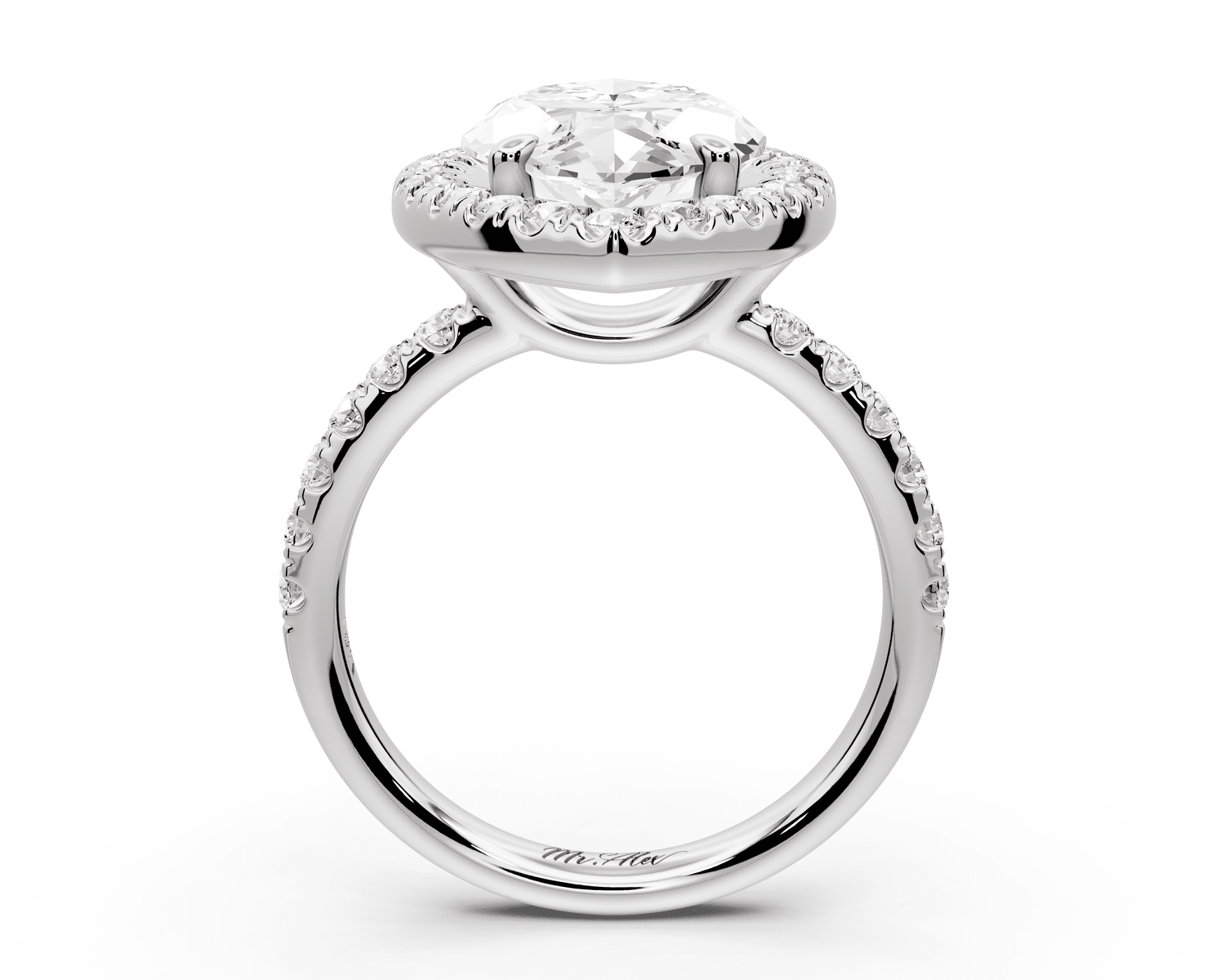 Eveline - 5ct 18k white gold marquise Halo Half Band Pavé Engagement Ring - Mr. Alex Jewelry