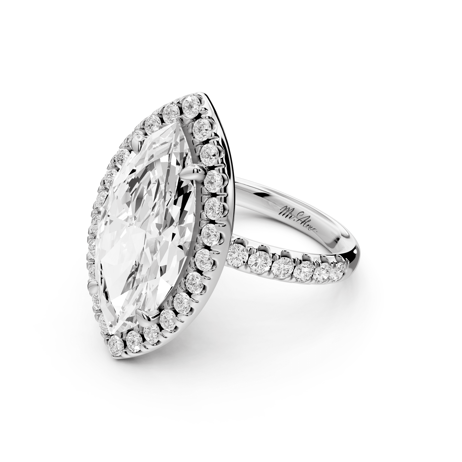 Eveline - 5ct 18k white gold marquise Halo Half Band Pavé Engagement Ring - Mr. Alex Jewelry