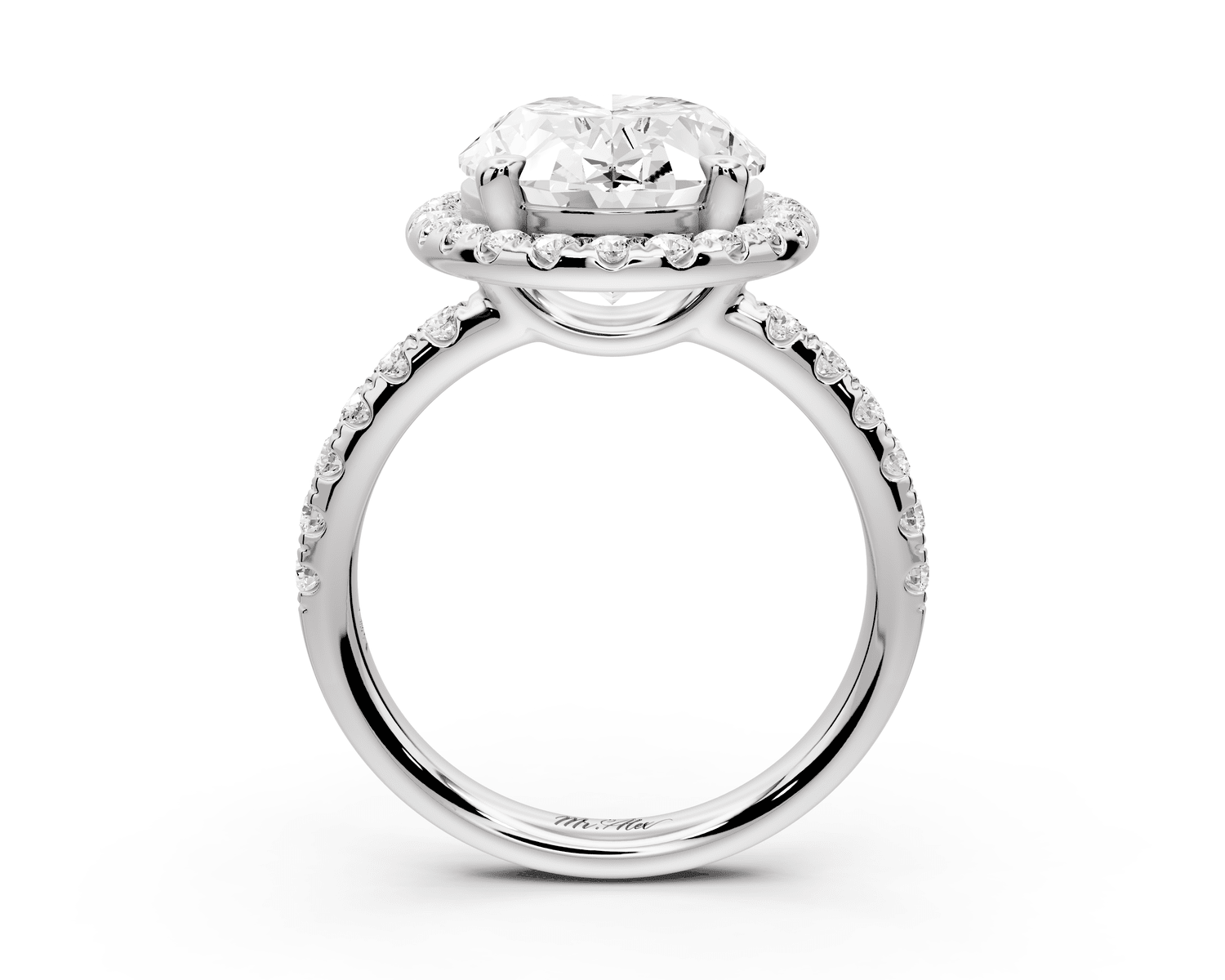 Eveline - 5ct 18k white gold oval Halo Half Band Pavé Engagement Ring - Mr. Alex Jewelry