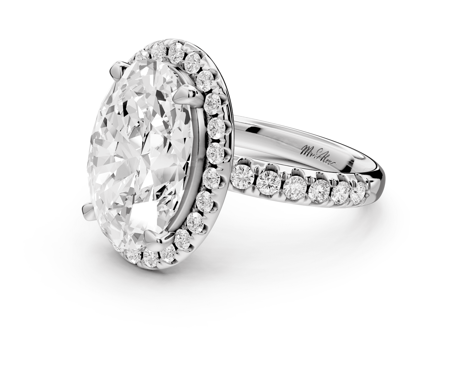 Eveline - 5ct 18k white gold oval Halo Half Band Pavé Engagement Ring - Mr. Alex Jewelry