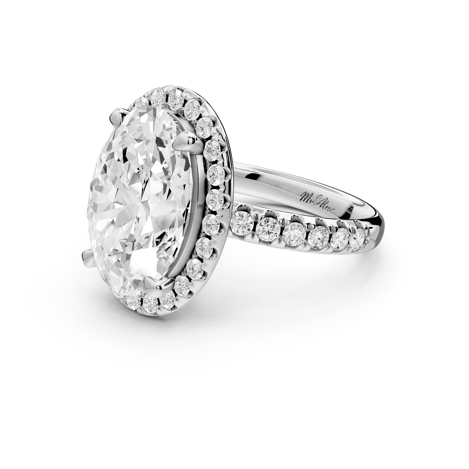 Eveline - 5ct 18k white gold oval Halo Half Band Pavé Engagement Ring - Mr. Alex Jewelry