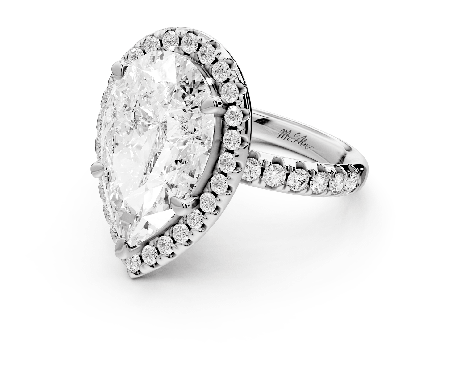 Eveline - 5ct 18k white gold pear Halo Half Band Pavé Engagement Ring - Mr. Alex Jewelry