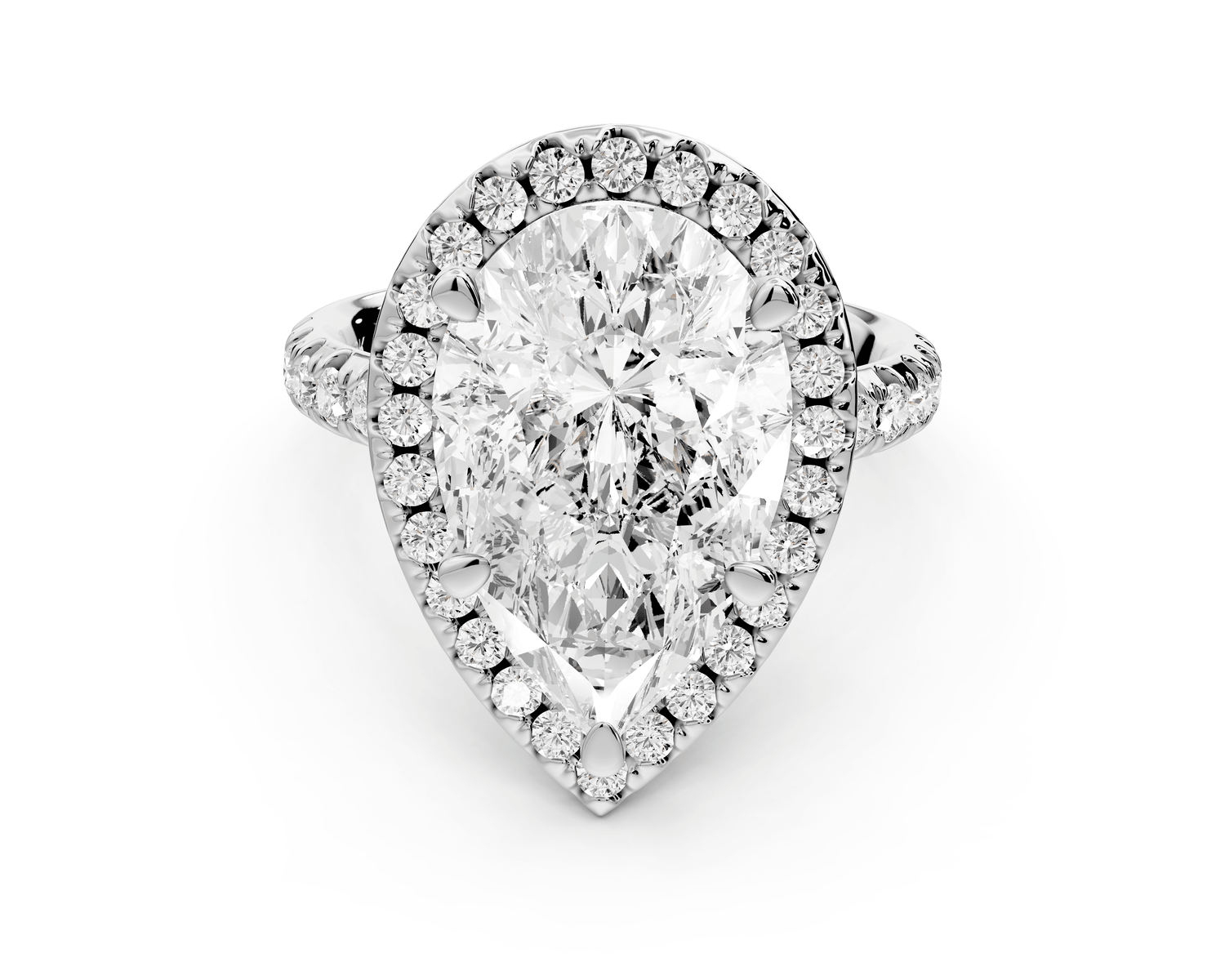 Eveline - 5ct 18k white gold pear Halo Half Band Pavé Engagement Ring - Mr. Alex Jewelry