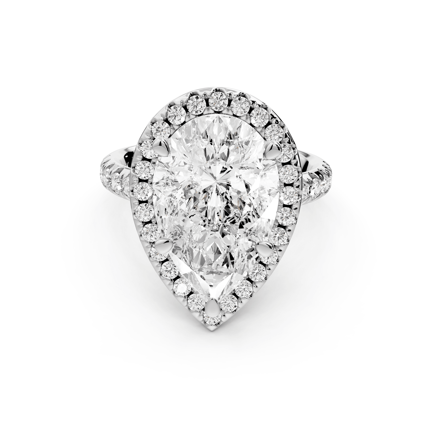 Eveline - 5ct 18k white gold pear Halo Half Band Pavé Engagement Ring - Mr. Alex Jewelry