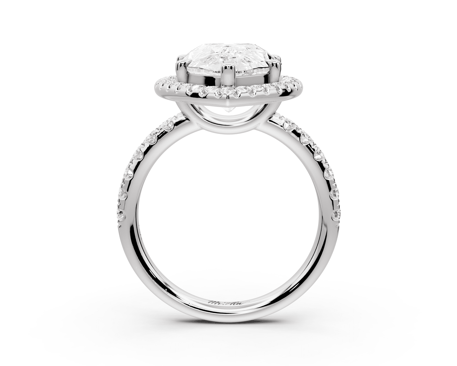 Eveline - 5ct 18k white gold pear Halo Half Band Pavé Engagement Ring - Mr. Alex Jewelry