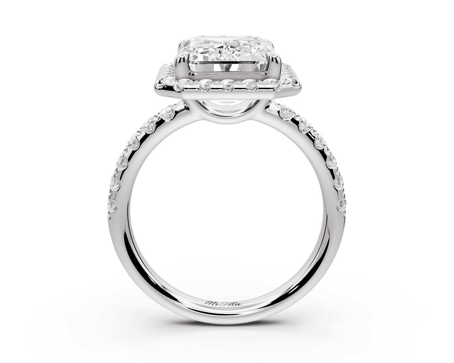 Eveline - 5ct 18k white gold radiant Halo Half Band Pavé Engagement Ring - Mr. Alex Jewelry