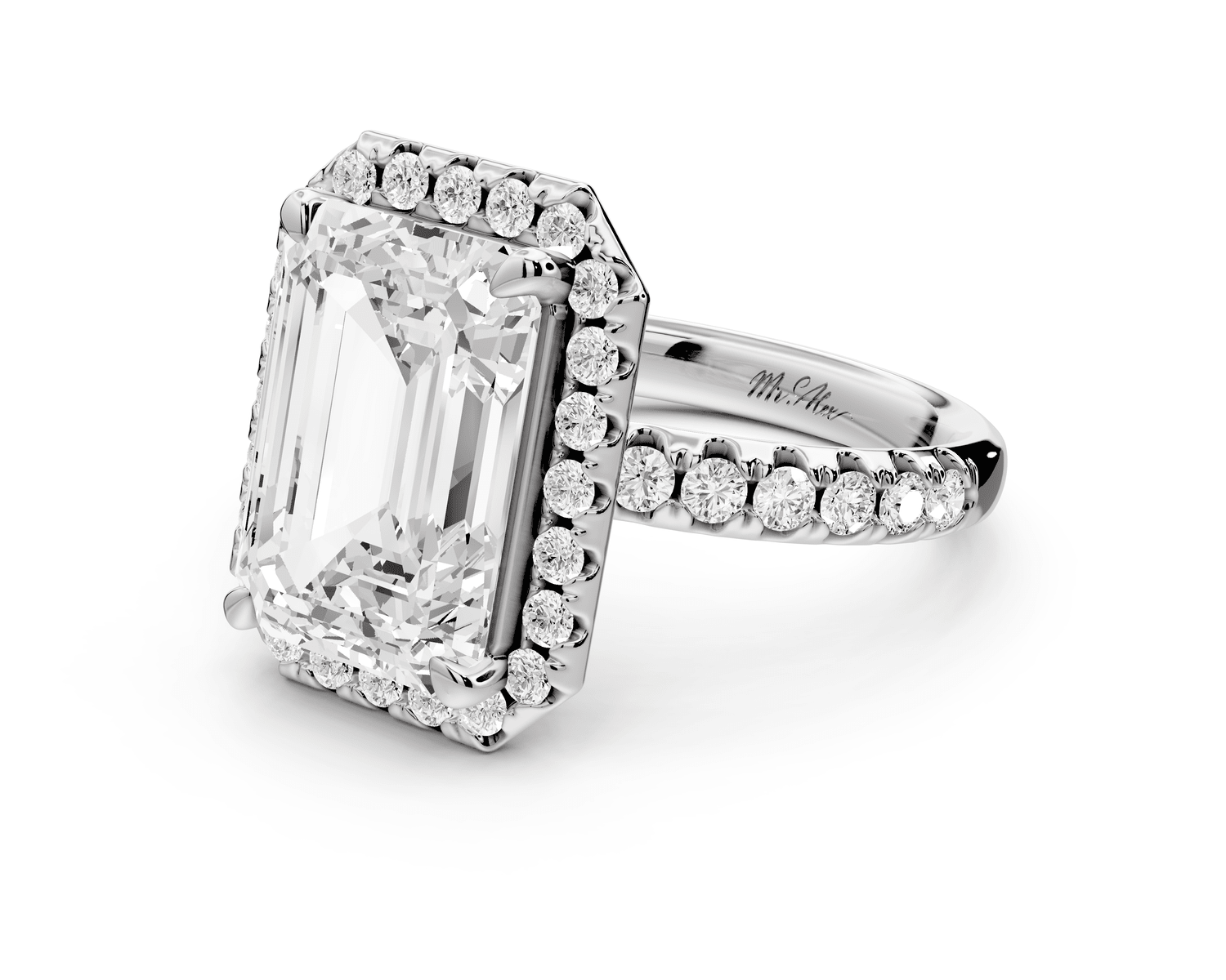 Eveline - 5ct 18k white gold radiant Halo Half Band Pavé Engagement Ring - Mr. Alex Jewelry