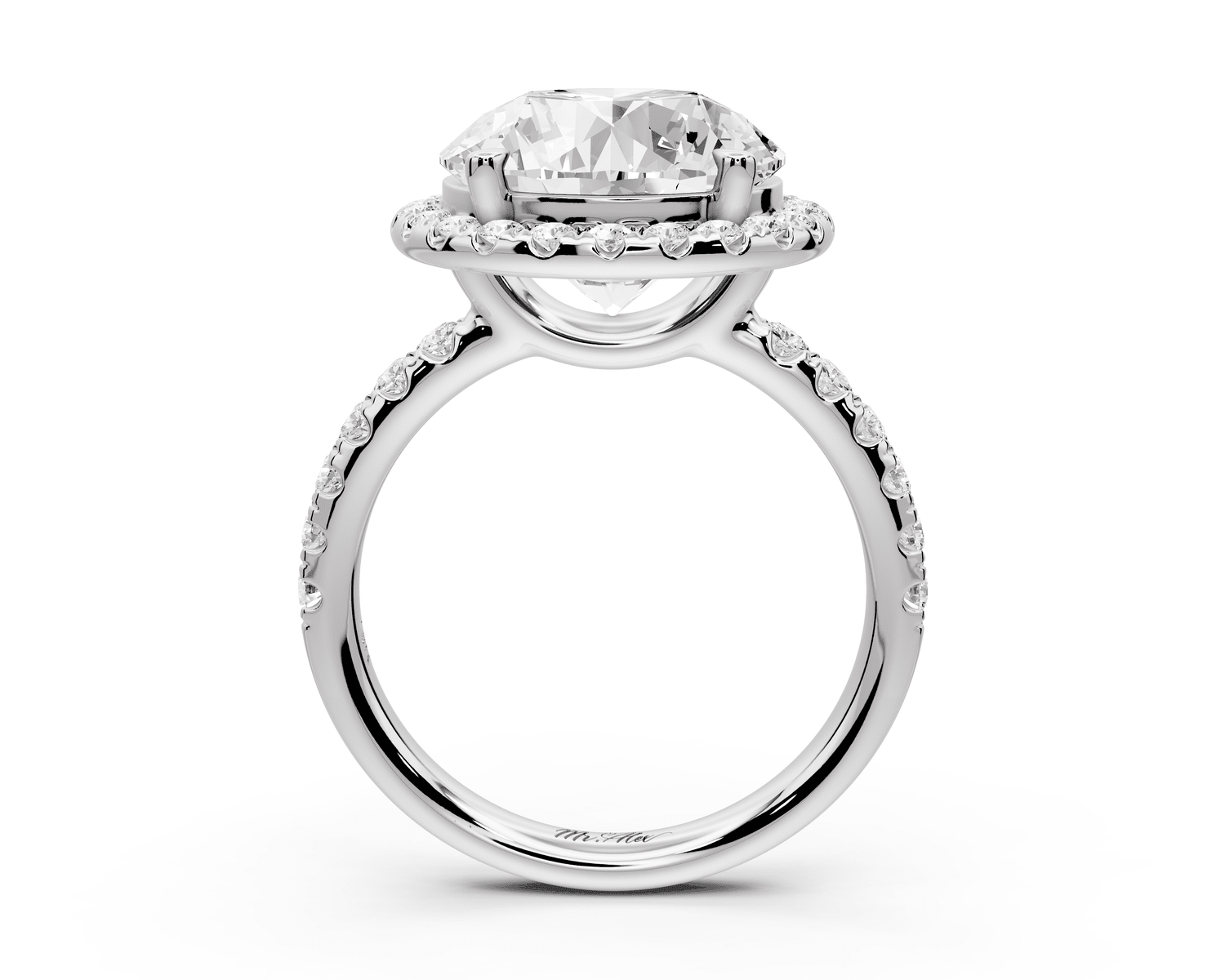 Eveline - 5ct 18k white gold round Halo Half Band Pavé Engagement Ring - Mr. Alex Jewelry