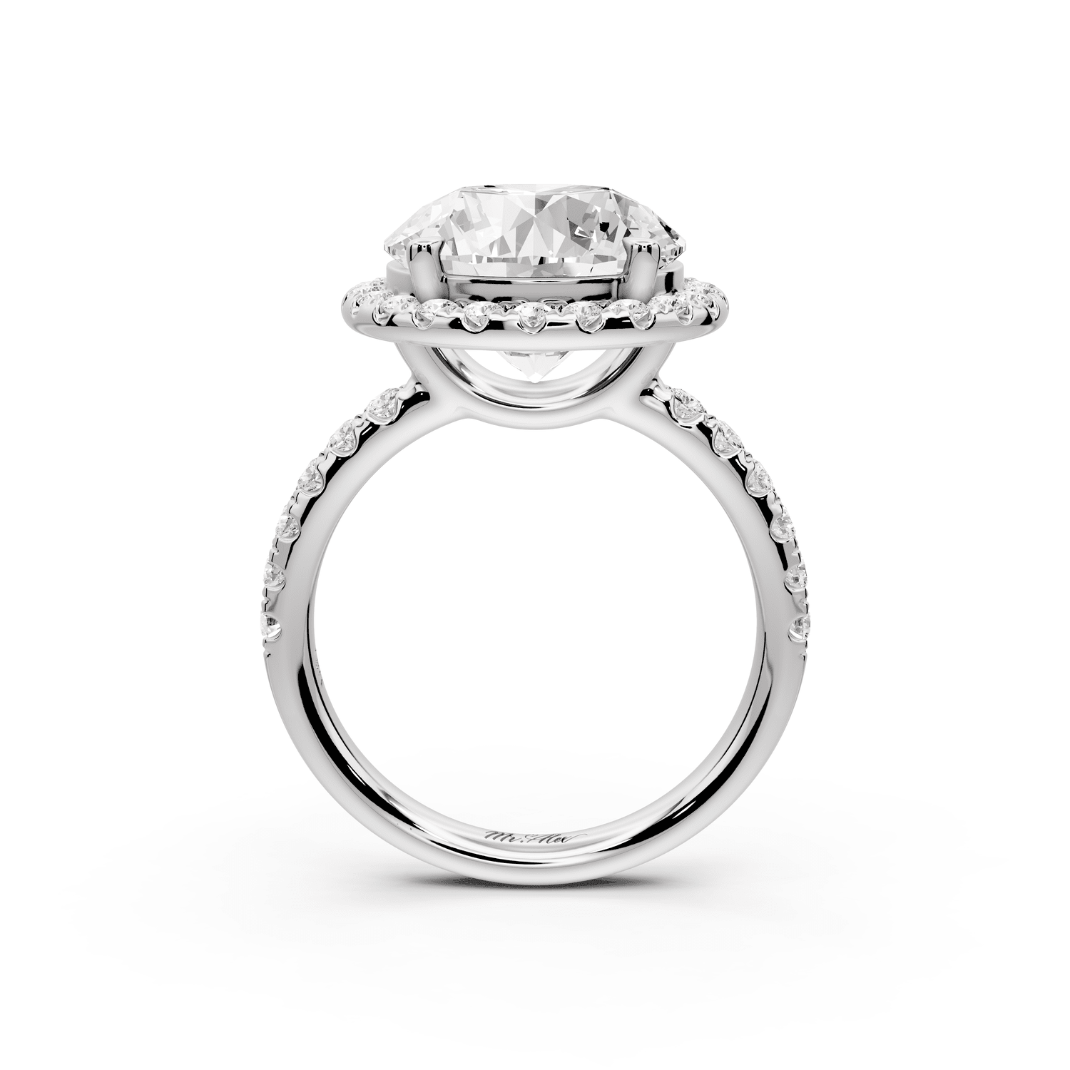 Eveline - 5ct 18k white gold round Halo Half Band Pavé Engagement Ring - Mr. Alex Jewelry