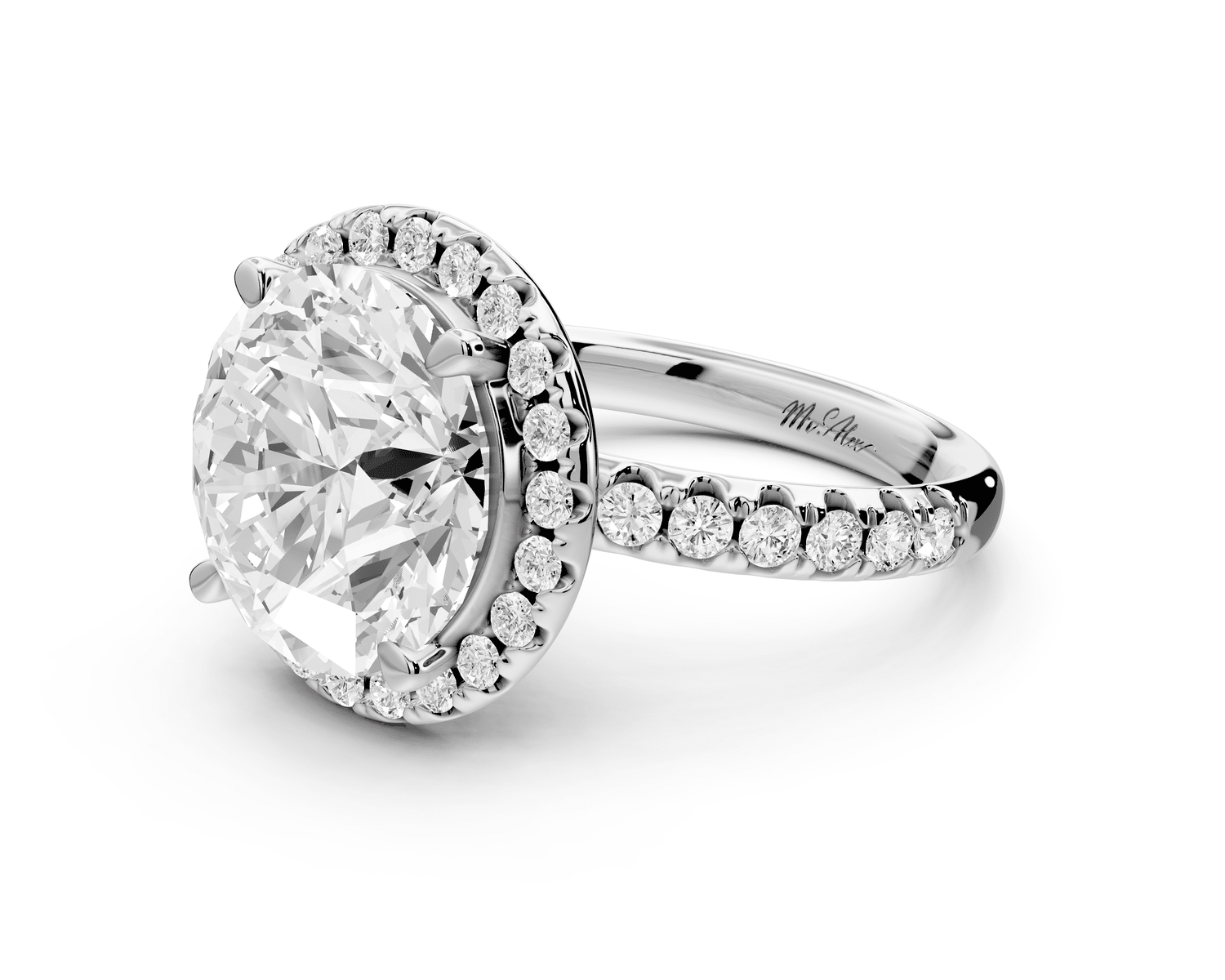 Eveline - 5ct 18k white gold round Halo Half Band Pavé Engagement Ring - Mr. Alex Jewelry