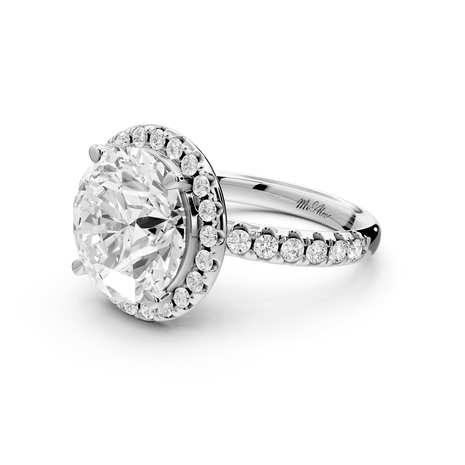 Eveline - 5ct 18k white gold round Halo Half Band Pavé Engagement Ring - Mr. Alex Jewelry