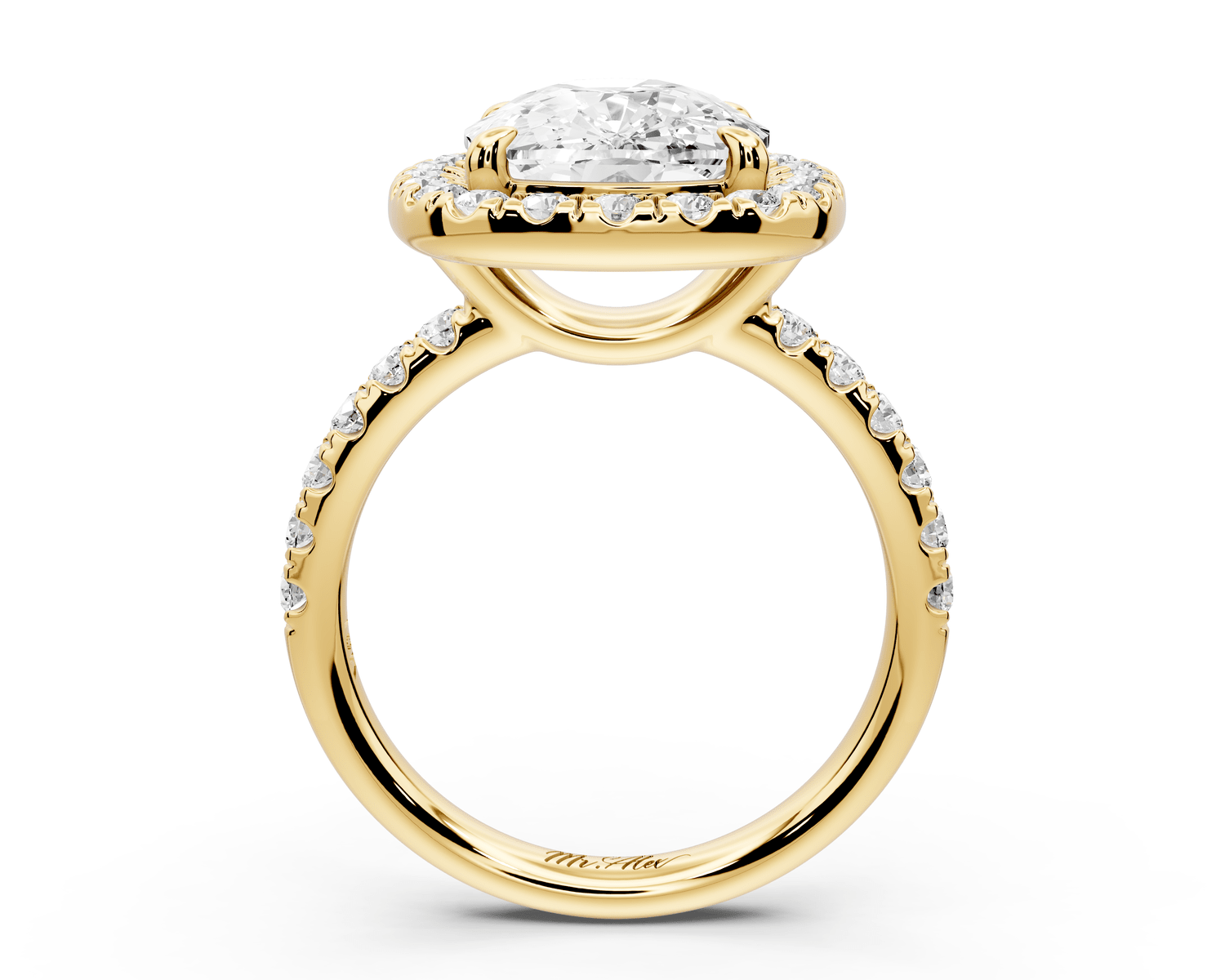 Eveline - 5ct 18k yellow gold cushion Halo Half Band Pavé Engagement Ring - Mr. Alex Jewelry