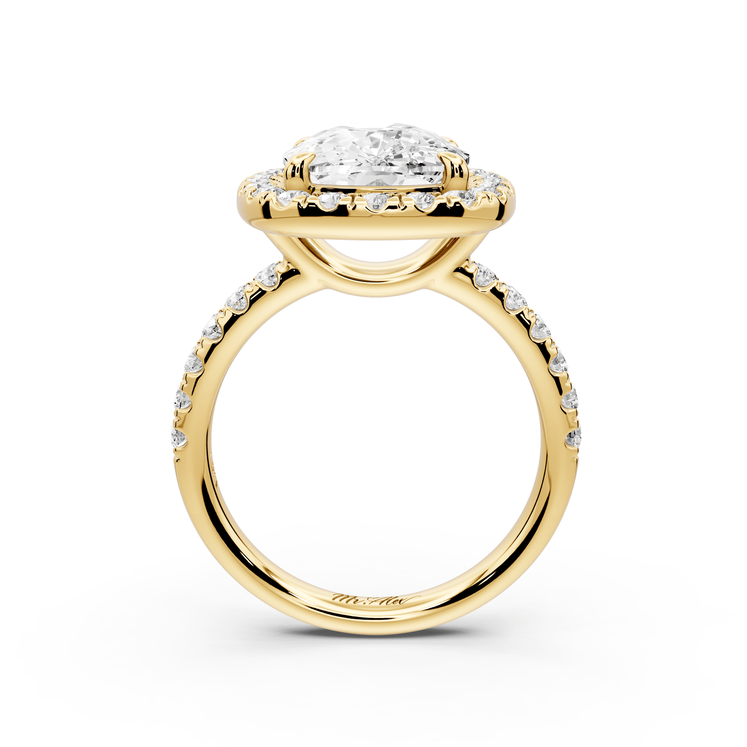 Eveline - 5ct 18k yellow gold cushion Halo Half Band Pavé Engagement Ring - Mr. Alex Jewelry