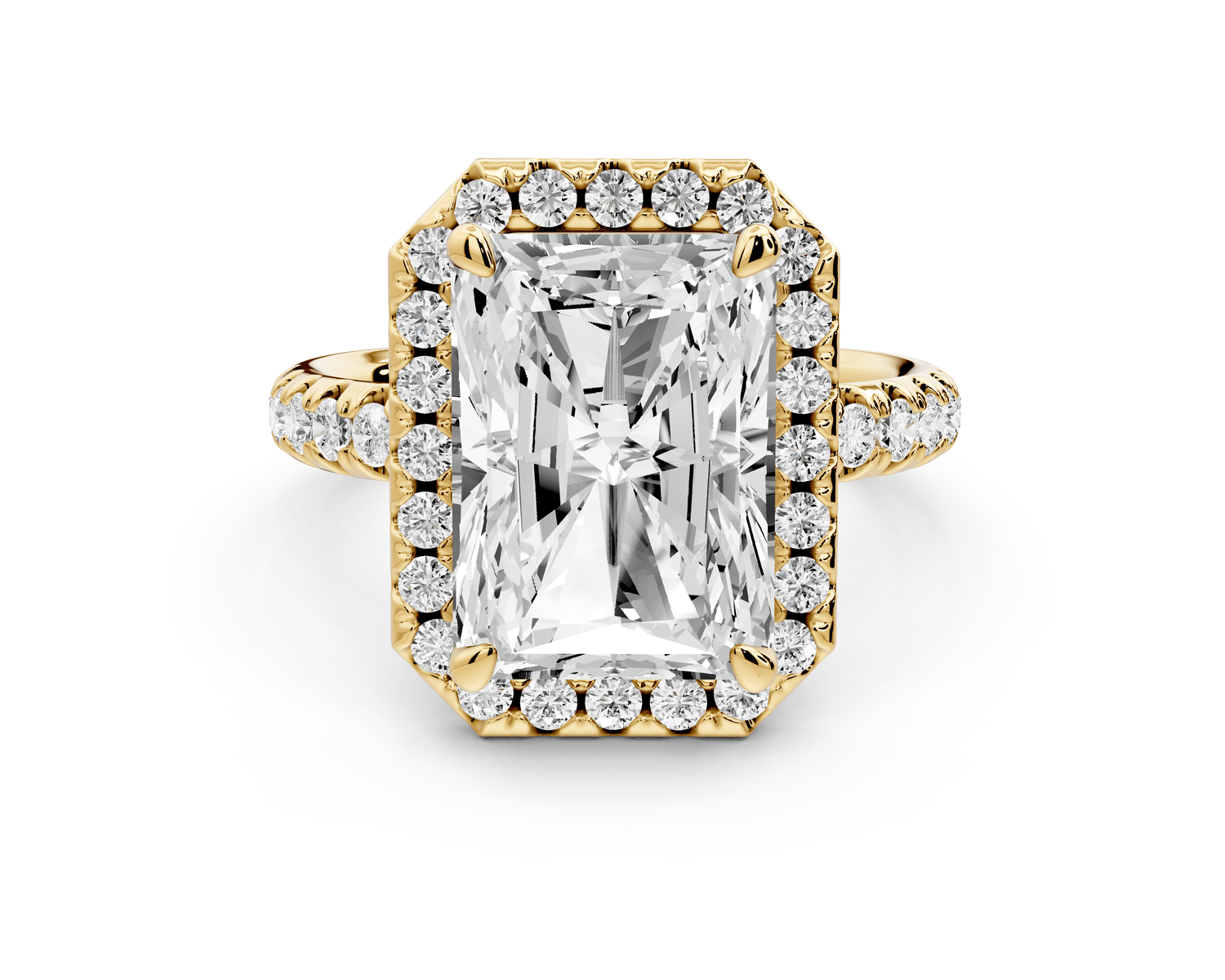 Eveline - 5ct 18k yellow gold emerald Halo Half Band Pavé Engagement Ring - Mr. Alex Jewelry