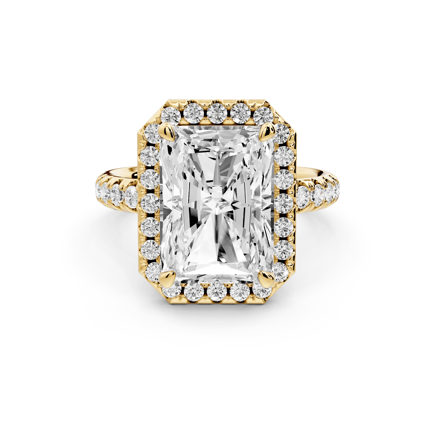 Eveline - 5ct 18k yellow gold emerald Halo Half Band Pavé Engagement Ring - Mr. Alex Jewelry
