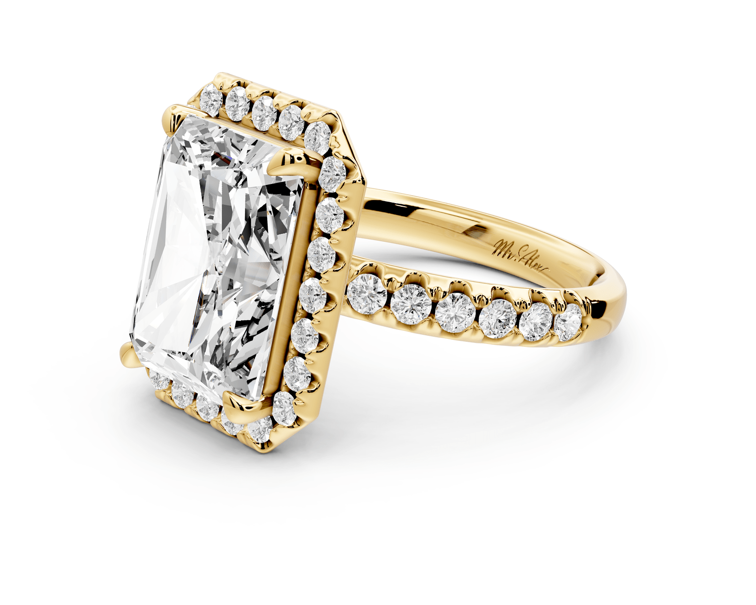 Eveline - 5ct 18k yellow gold emerald Halo Half Band Pavé Engagement Ring - Mr. Alex Jewelry