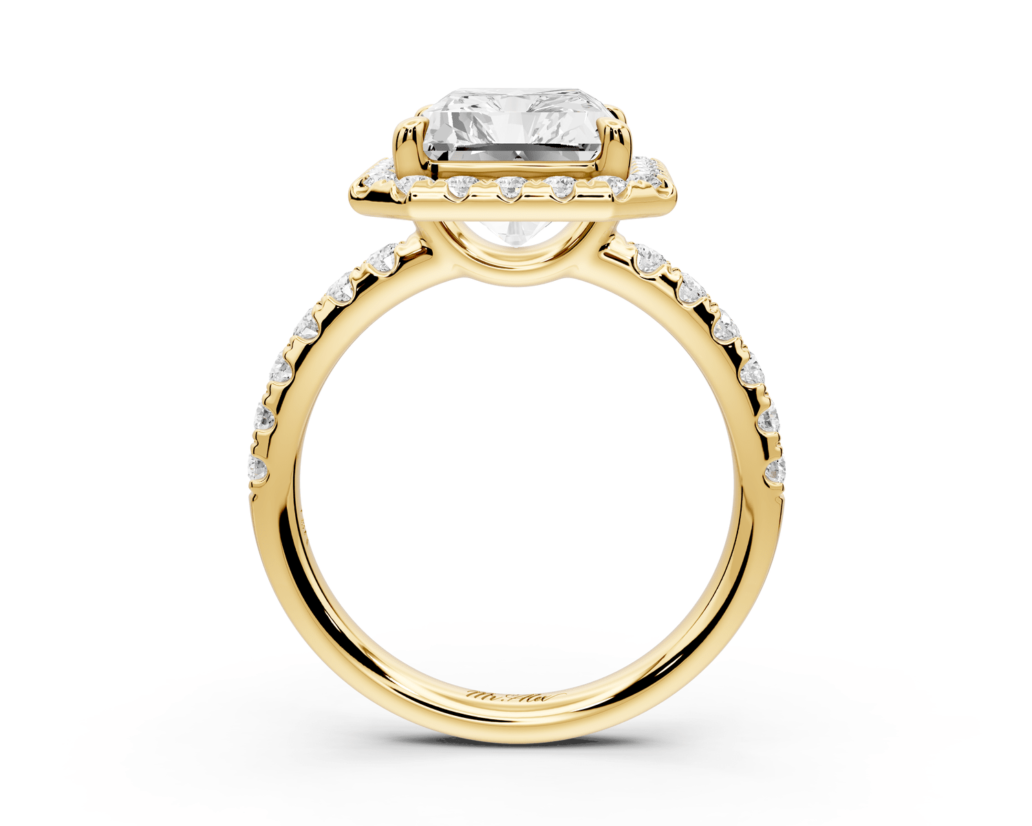 Eveline - 5ct 18k yellow gold emerald Halo Half Band Pavé Engagement Ring - Mr. Alex Jewelry