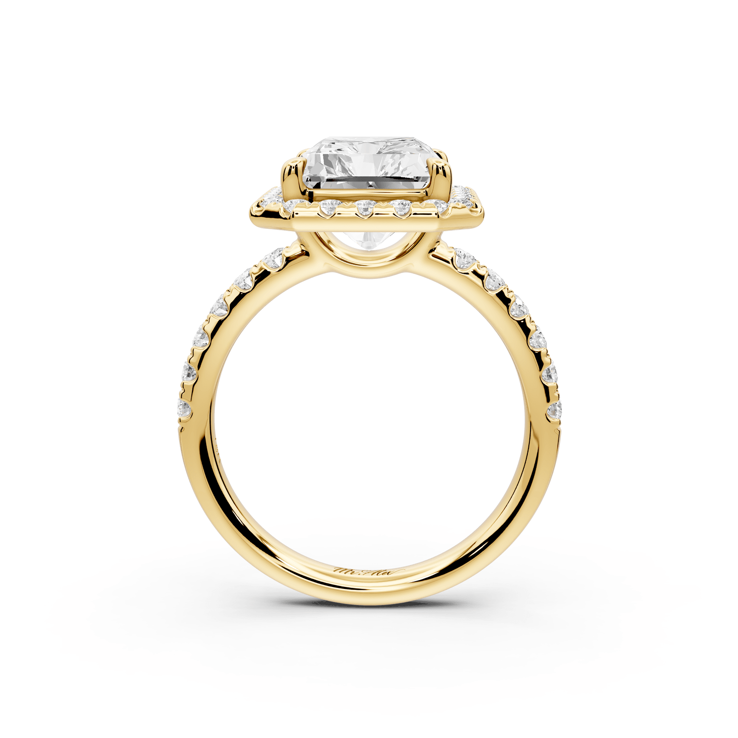 Eveline - 5ct 18k yellow gold emerald Halo Half Band Pavé Engagement Ring - Mr. Alex Jewelry