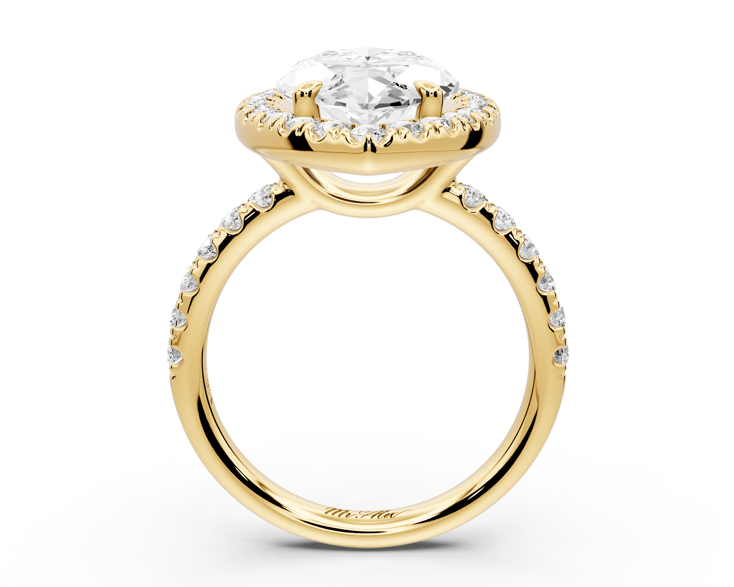 Eveline - 5ct 18k yellow gold marquise Halo Half Band Pavé Engagement Ring - Mr. Alex Jewelry