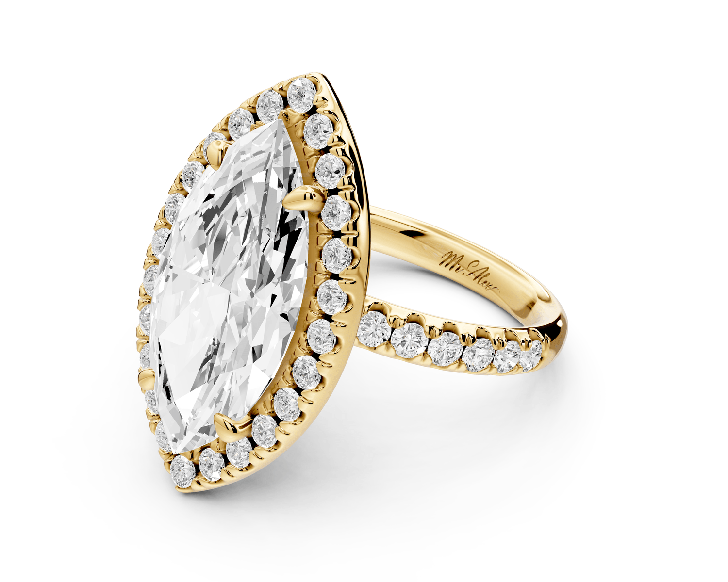 Eveline - 5ct 18k yellow gold marquise Halo Half Band Pavé Engagement Ring - Mr. Alex Jewelry