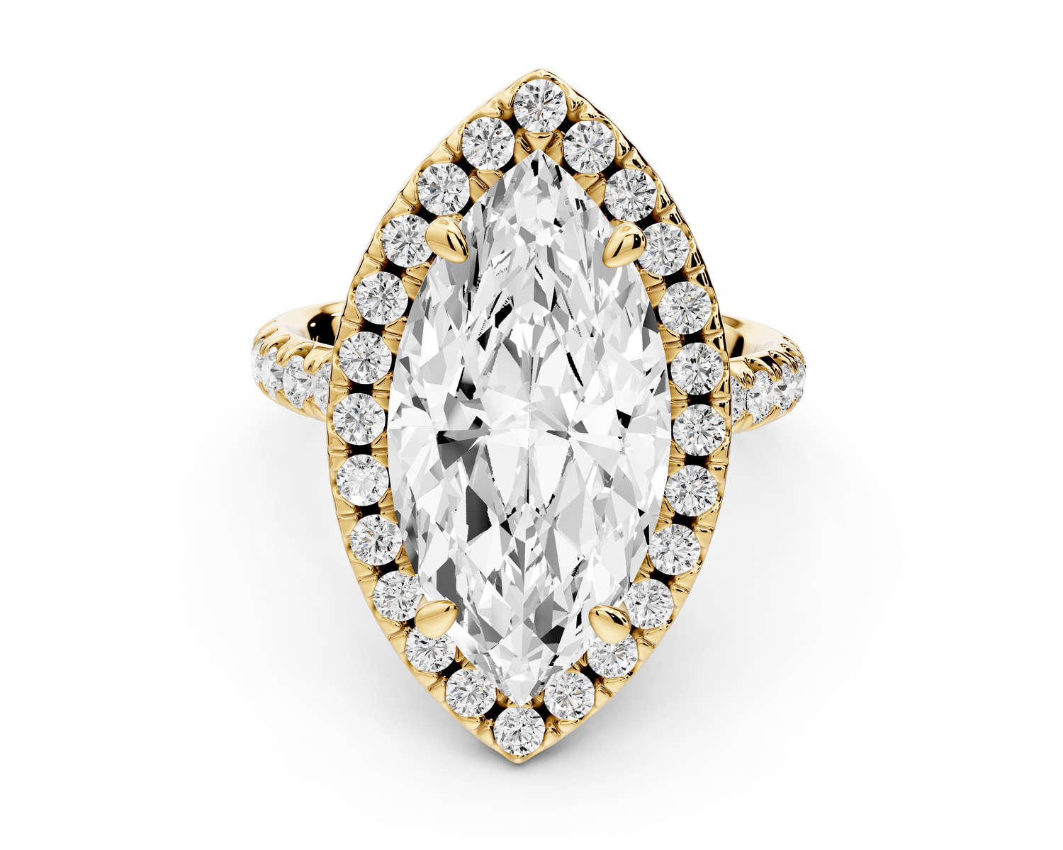 Eveline - 5ct 18k yellow gold marquise Halo Half Band Pavé Engagement Ring - Mr. Alex Jewelry