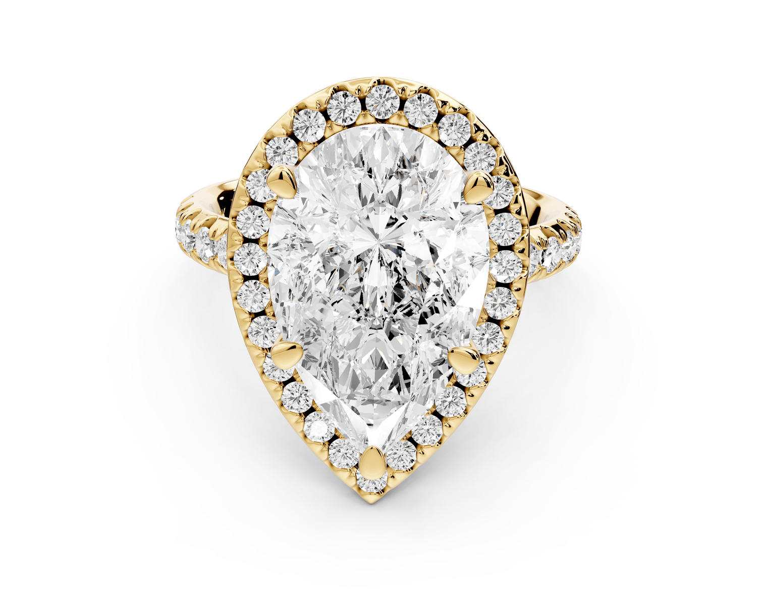 Eveline - 5ct 18k yellow gold pear Halo Half Band Pavé Engagement Ring - Mr. Alex Jewelry