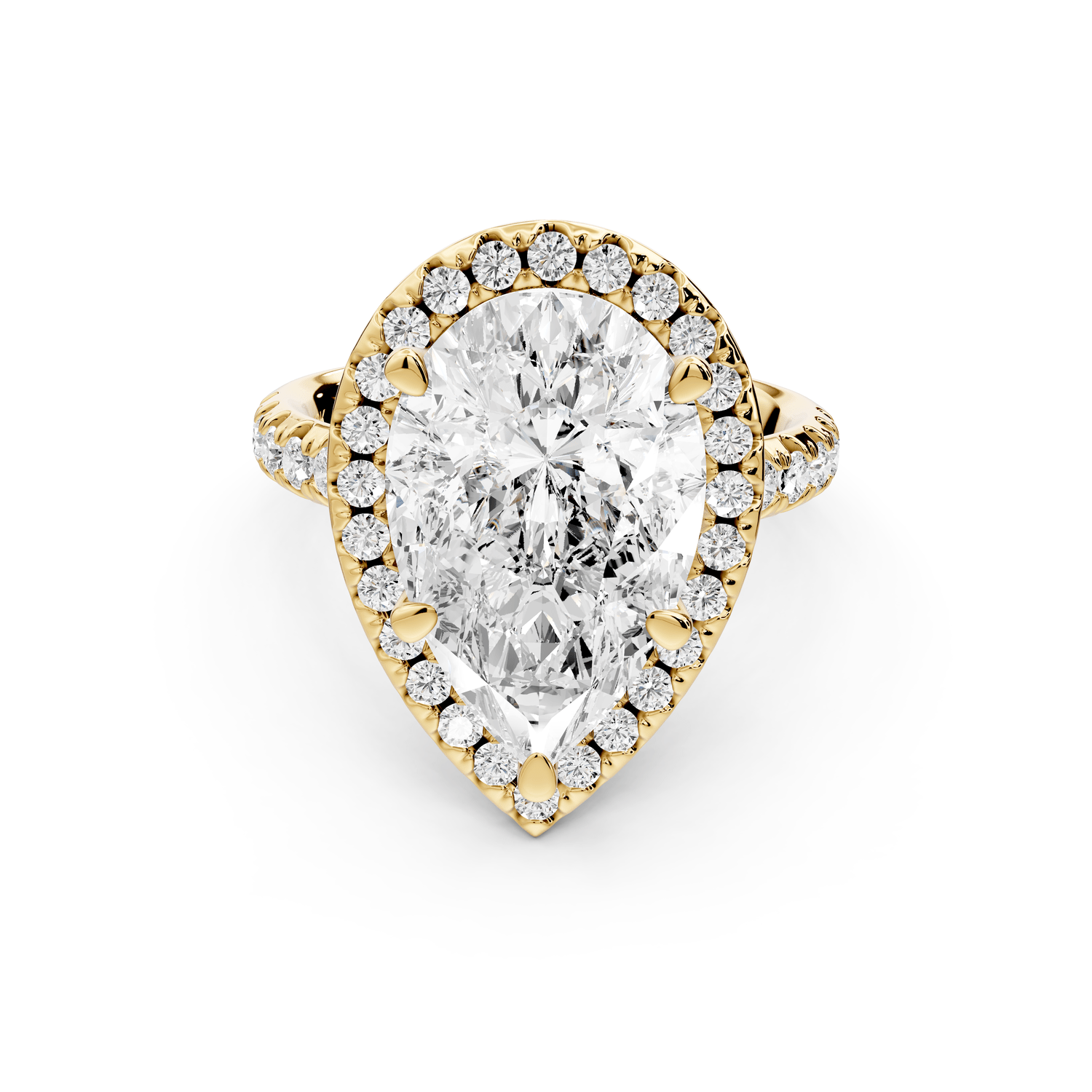 Eveline - 5ct 18k yellow gold pear Halo Half Band Pavé Engagement Ring - Mr. Alex Jewelry