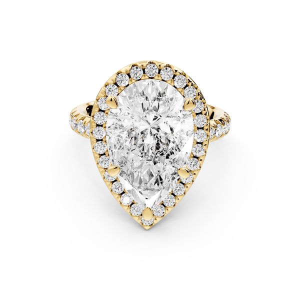 Eveline - 5ct 18k yellow gold pear Halo Half Band Pavé Engagement Ring - Mr. Alex Jewelry