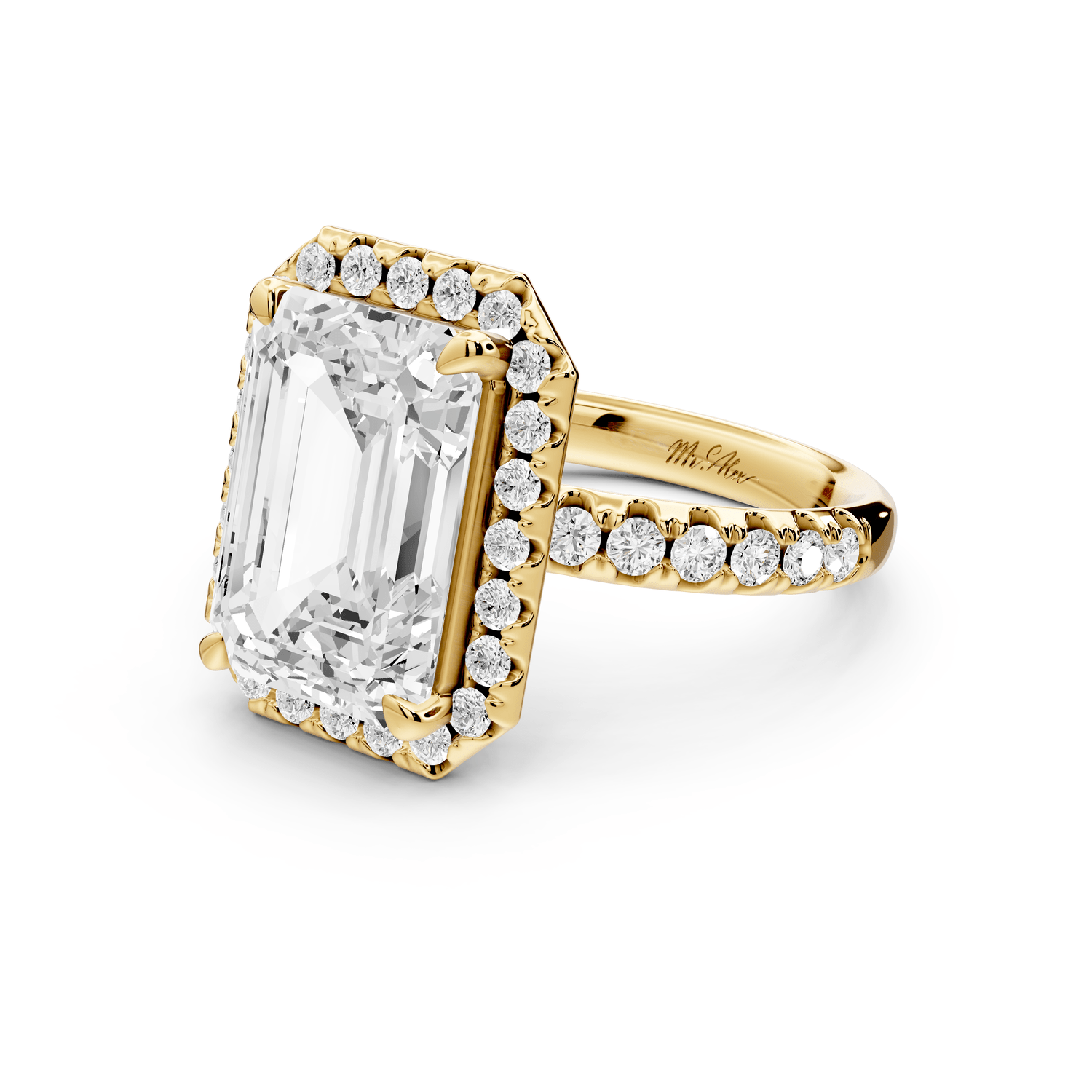 Eveline - 5ct 18k yellow gold radiant Halo Half Band Pavé Engagement Ring - Mr. Alex Jewelry