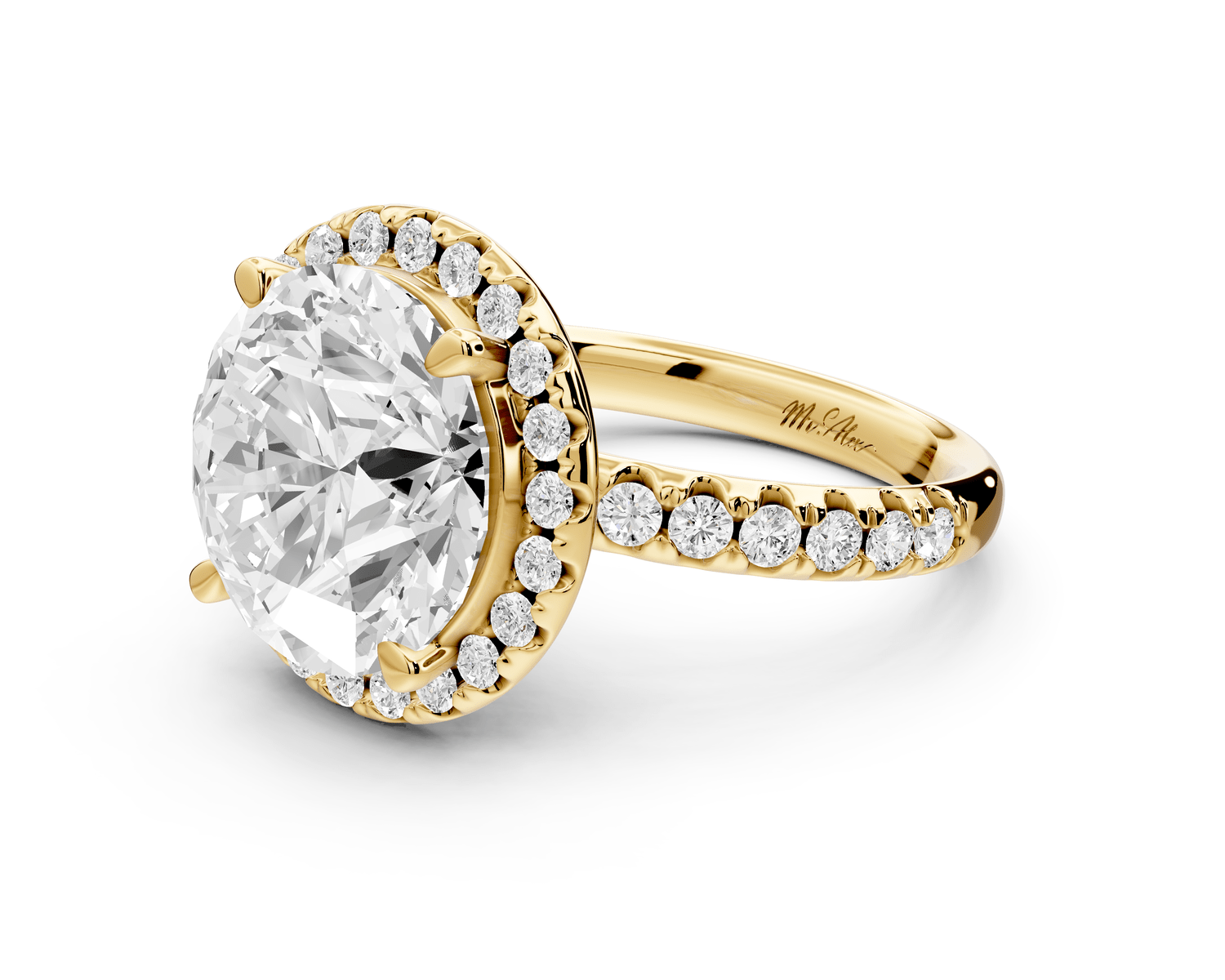 Eveline - 5ct 18k yellow gold round Halo Half Band Pavé Engagement Ring - Mr. Alex Jewelry
