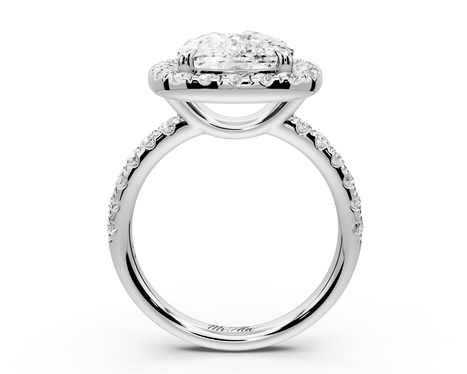 Eveline - 5ct platinum cushion Halo Half Band Pavé Engagement Ring - Mr. Alex Jewelry