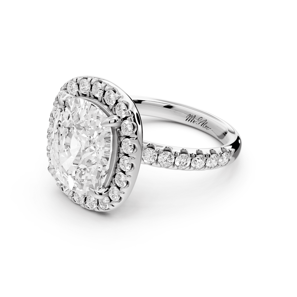 Eveline - 5ct platinum ecushion Halo Half Band Pavé Engagement Ring - Mr. Alex Jewelry