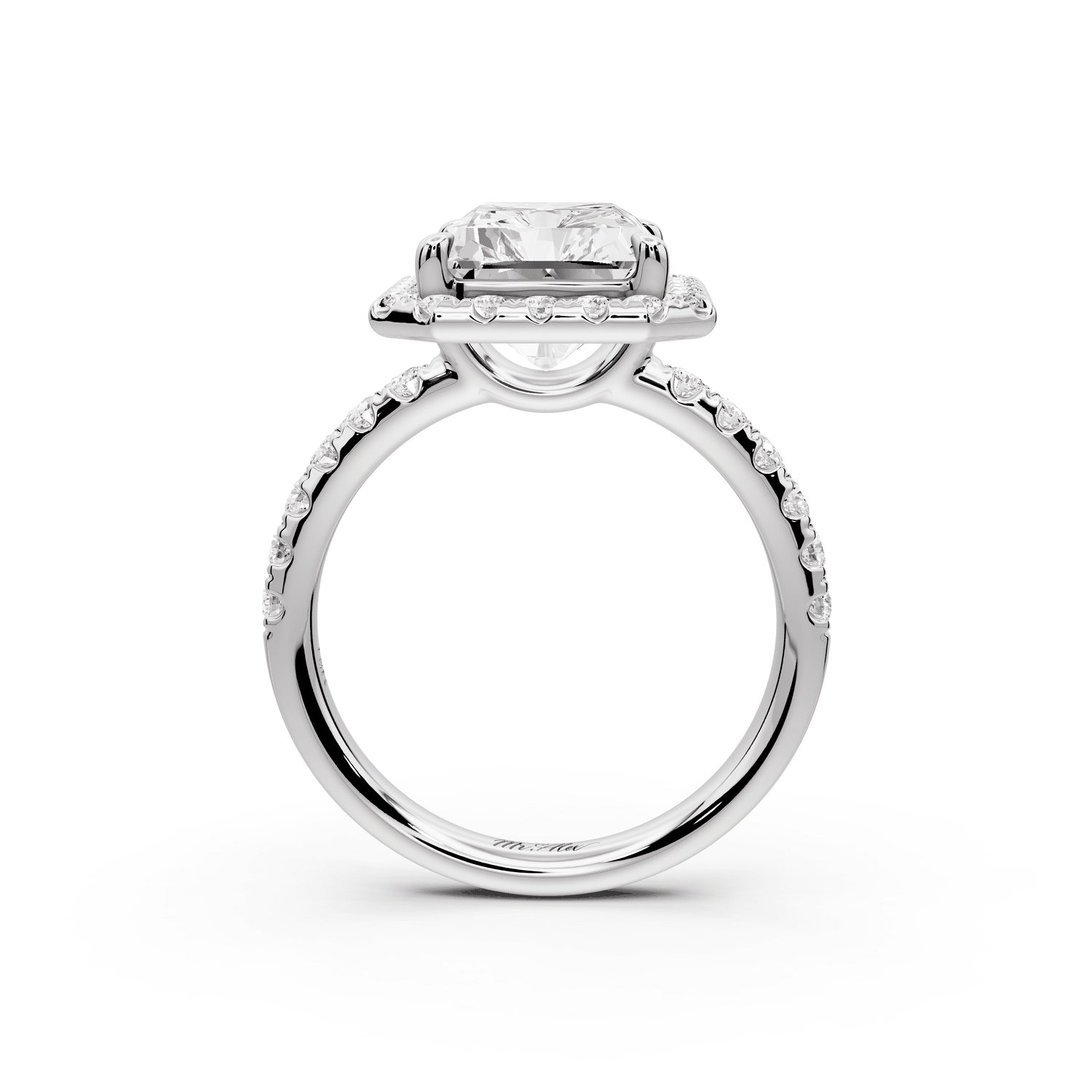 Eveline - 5ct platinum emerald Halo Half Band Pavé Engagement Ring - Mr. Alex Jewelry