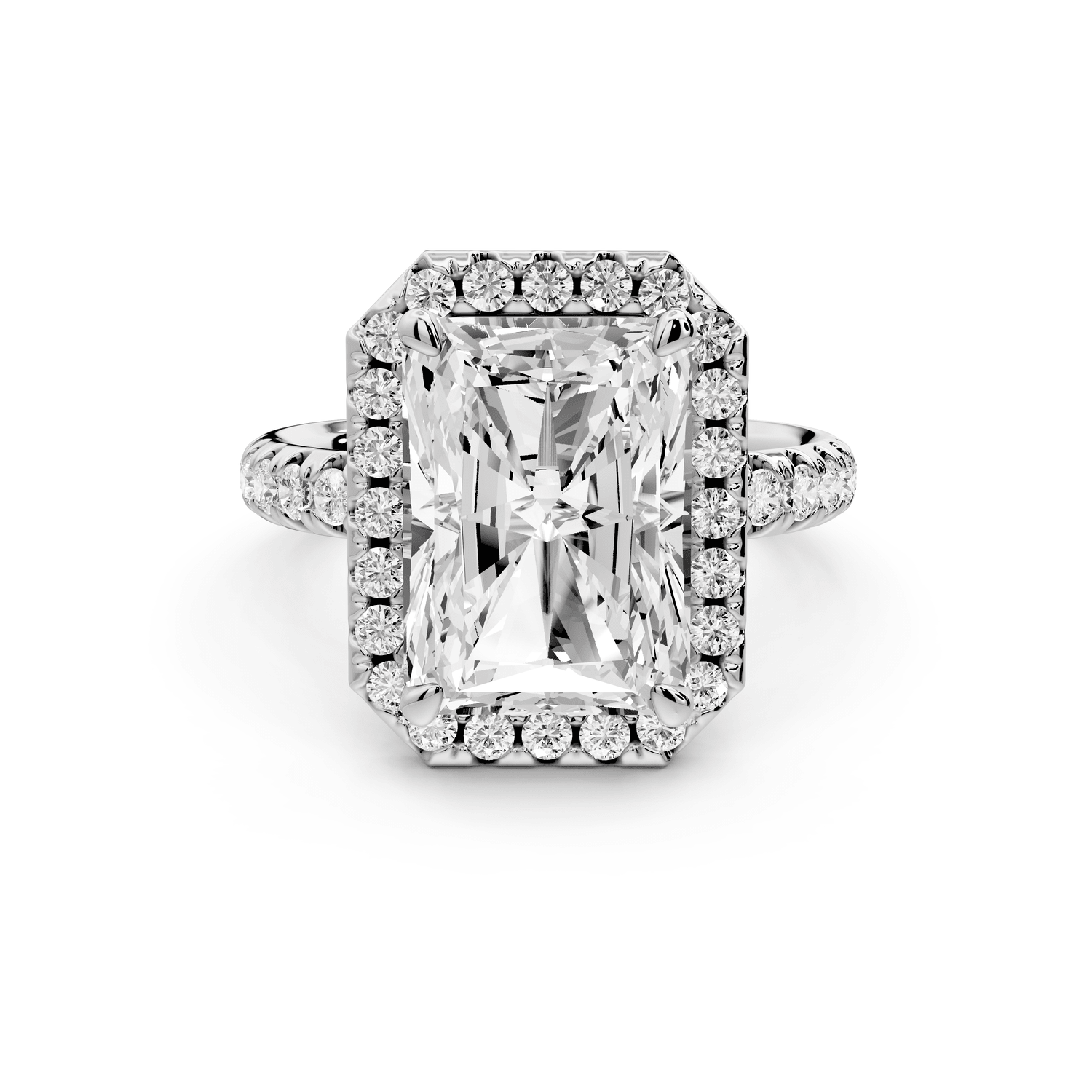 Eveline - 5ct platinum emerald Halo Half Band Pavé Engagement Ring - Mr. Alex Jewelry