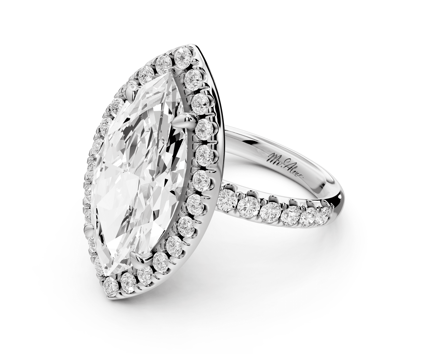Eveline - 5ct platinum marquise Halo Half Band Pavé Engagement Ring - Mr. Alex Jewelry